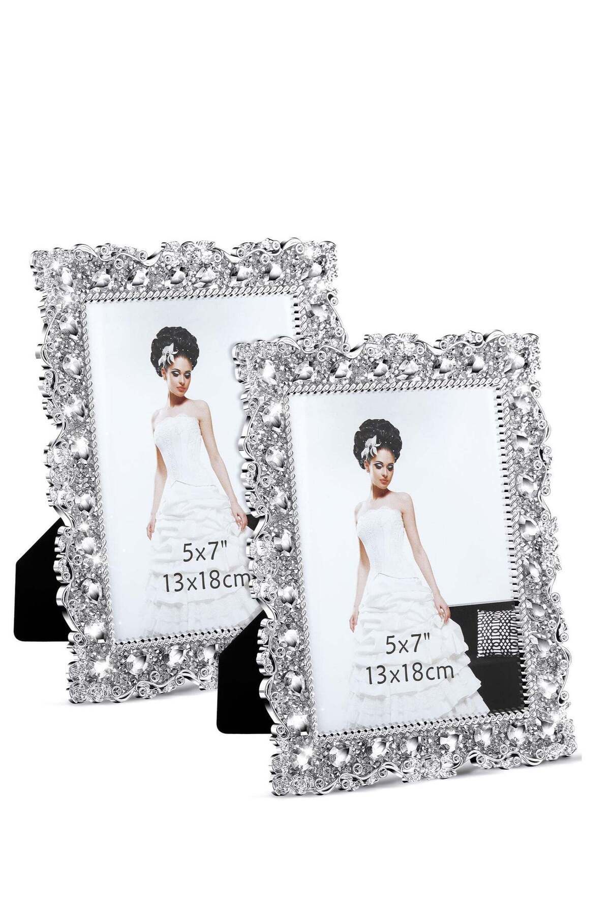 Generic-Excefore Add Sparkle to Your Memories with Crystal Picture Frames Set of 2 Rhinestone Embellished F 1