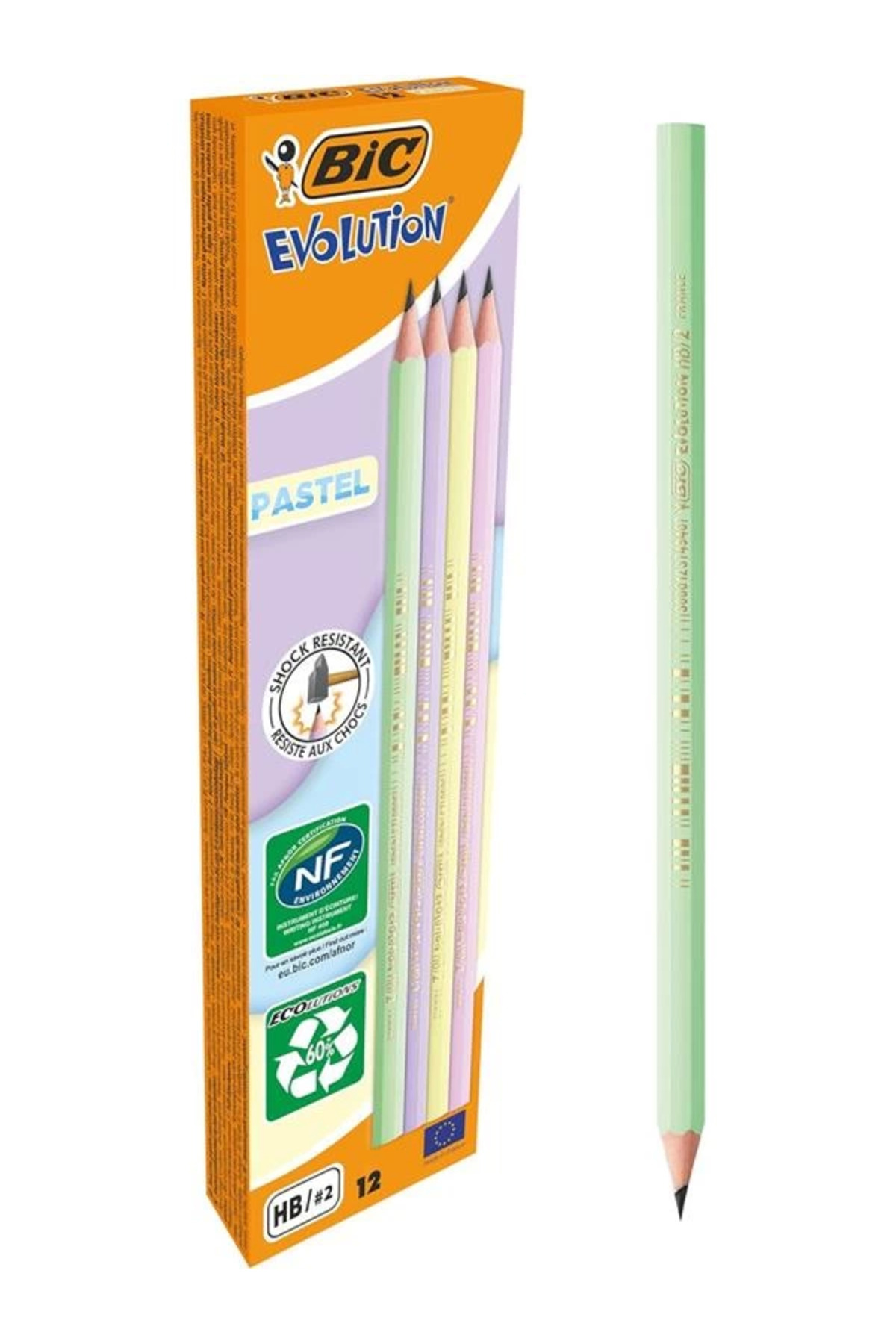 AyrStore Evolution Pastel Kurşun Kalem, 12'li Kutu, Kıymık Oluşturmaz, Çiğnemeye Karşı Dayanıklı, Kolay