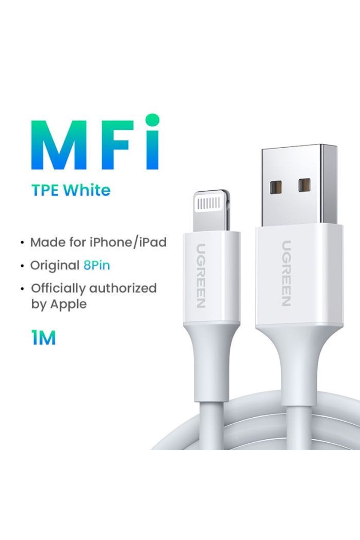 Ugreen-UGREEN USB to iPhone Charger Cable 1m White 5