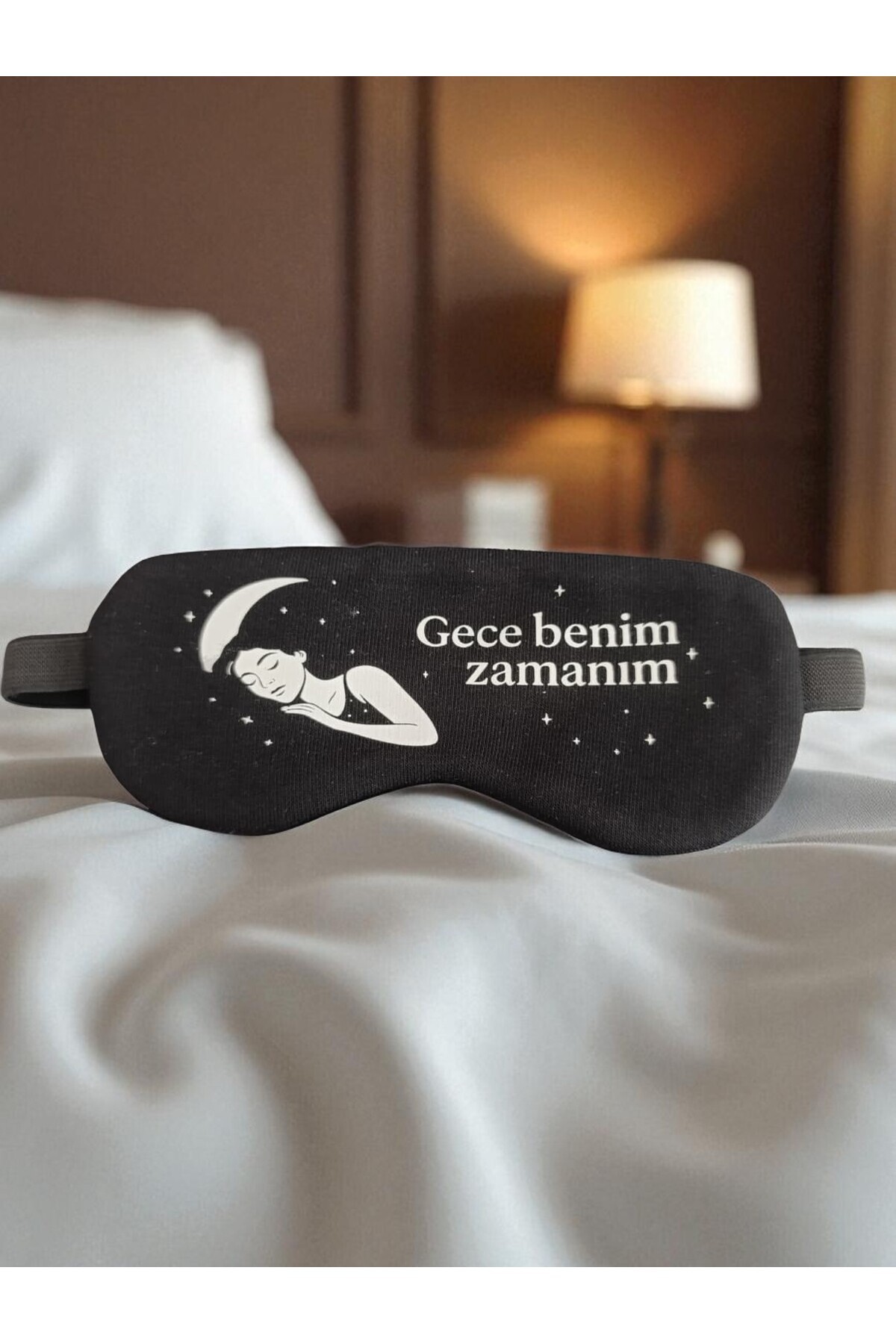 BeyzHal Gece Benim Zamanım Yazılı Siyah Uyku Bandı – Işık Geçirmez, Yumuşak ve Konforlu Göz Maskesi
