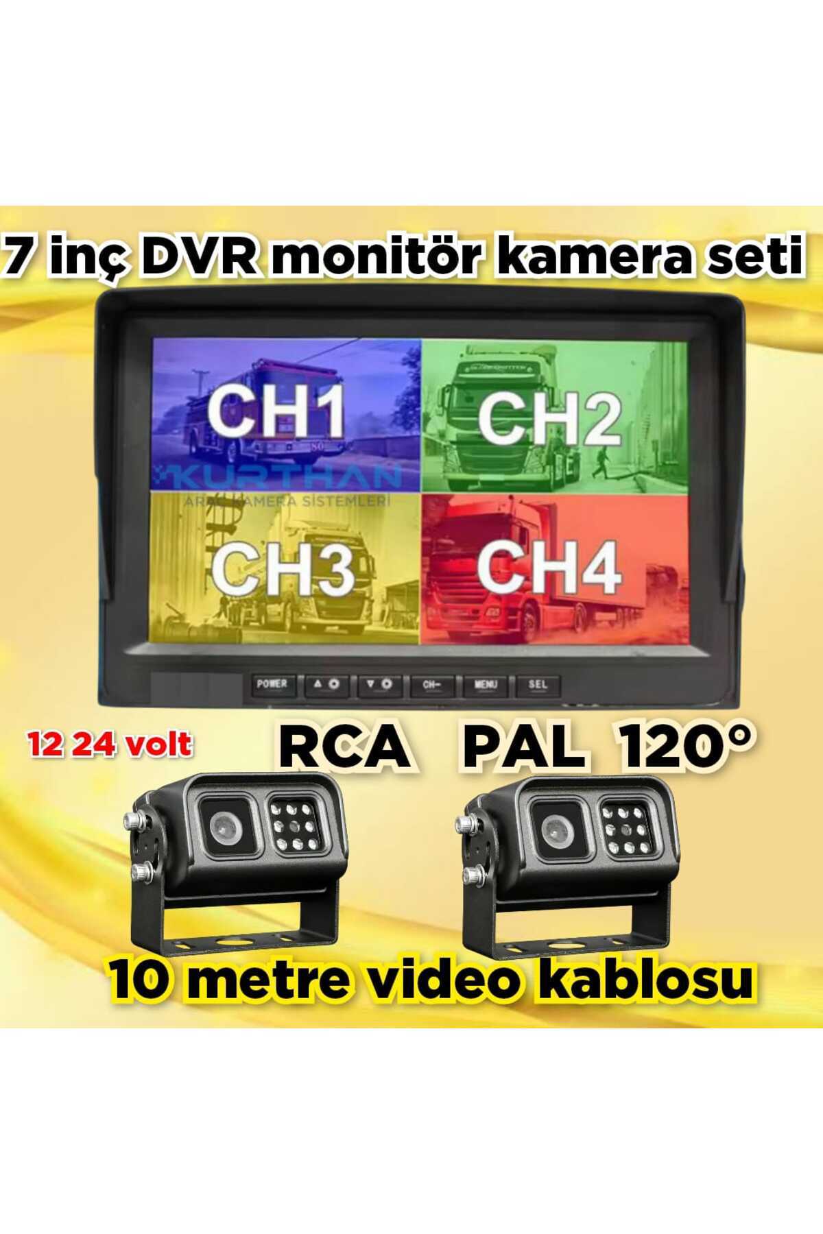 Twogo 2 TANE LEDLİ METAL KASA KAMERA VE 7 İNÇ DVR MONİTÖR SETİ 12 - 24 V 256 GB
