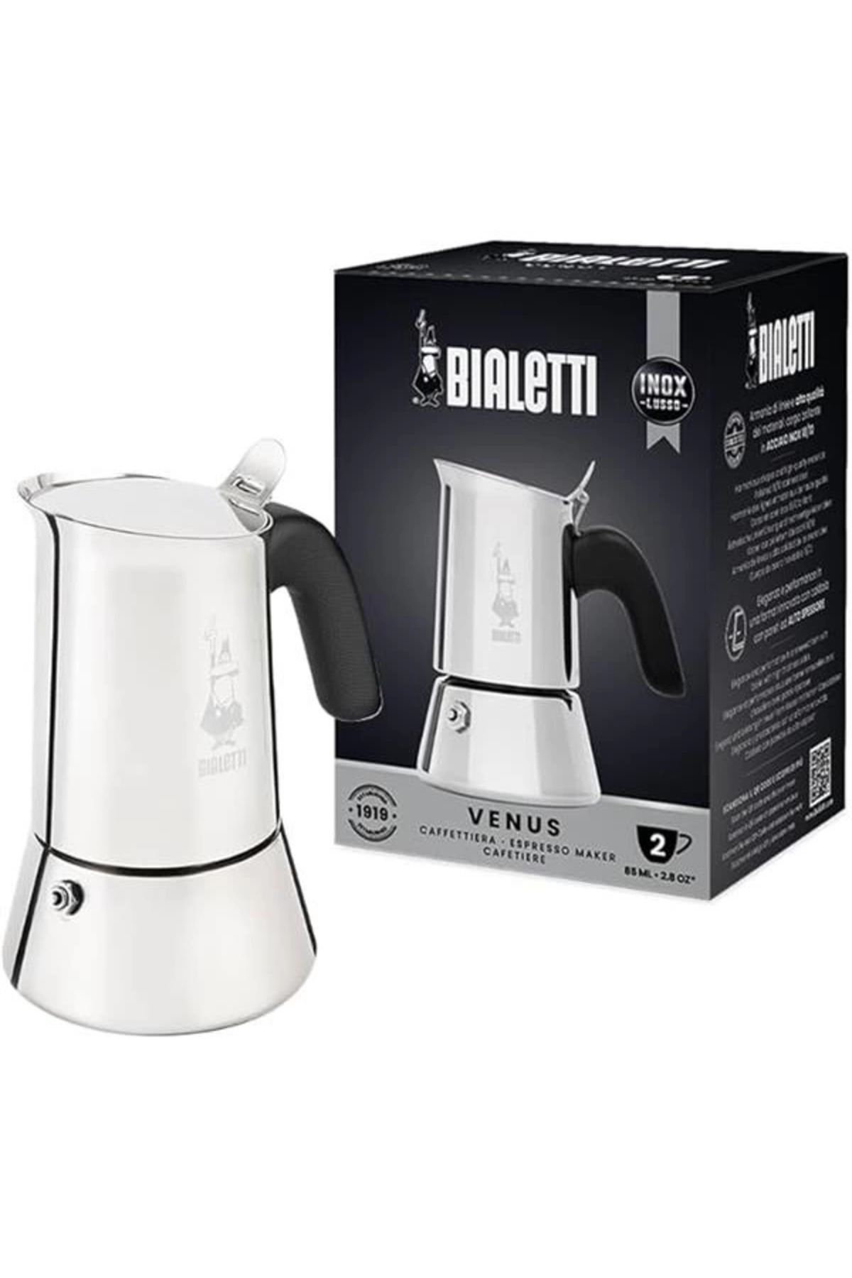 AyrStore - Venus: 2 Cups Ocak Üstü Espresso Pişirici - 85ml - Gümüş Renk - Paslanmaz Çelik Gövde -