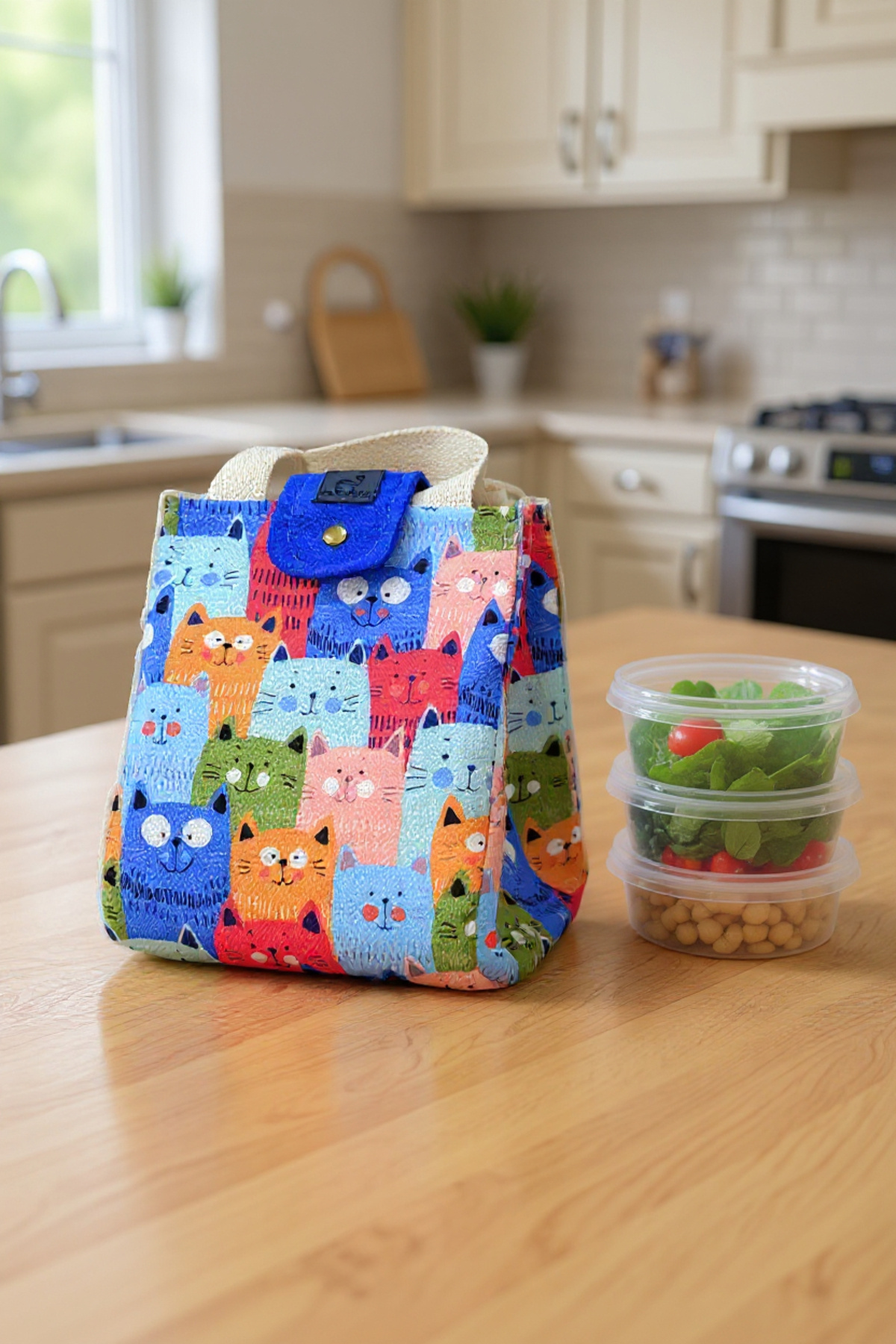 PUDUBAG Çocuklar ve Yetişkinler Için Rengarenk Desenli Yemek-Beslenme Çantası