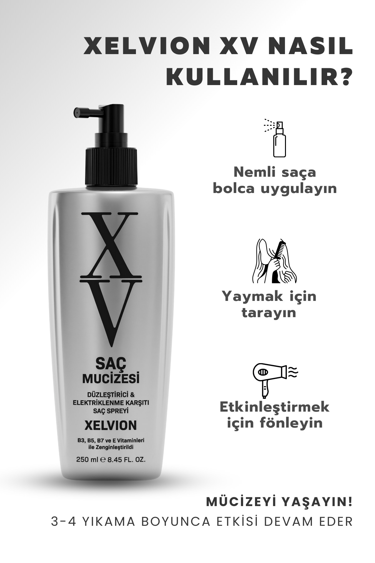 Xelvion XV Elektriklenme Karşıtı, Düzleştirici Etkili Saç Spreyi 250 ml — XELXV004 — تصویر 6 از 8