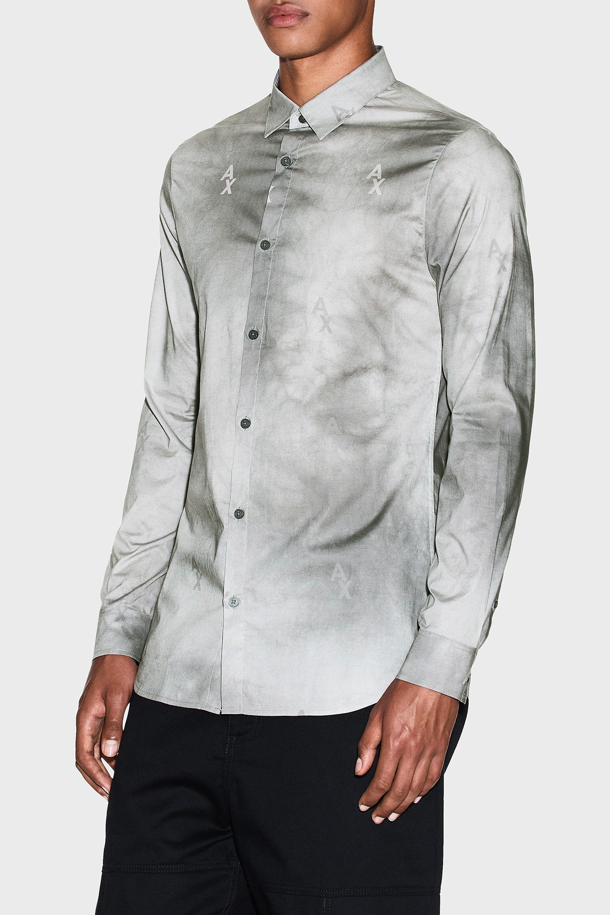آرمانی اکسچنج پیراهن مردانه یقه اسکی طرح لوگو کشسان نخی مدل Slim Fit Classic YEAR XM001956 AF13184 F8042