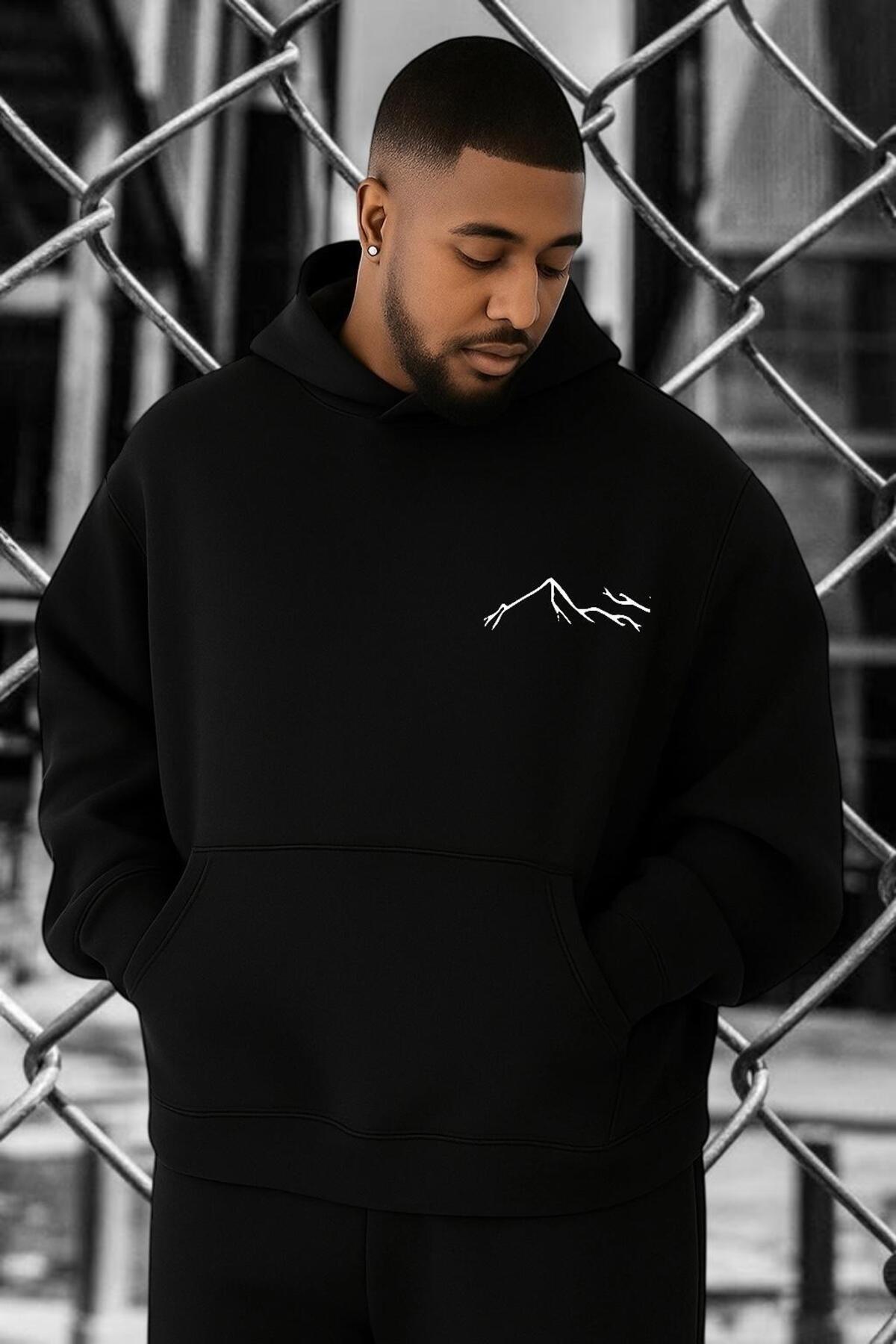 3 YARN COMBED COMBED MOUNTAIN PRINTED PLUS SIZE SWEATSHIRT