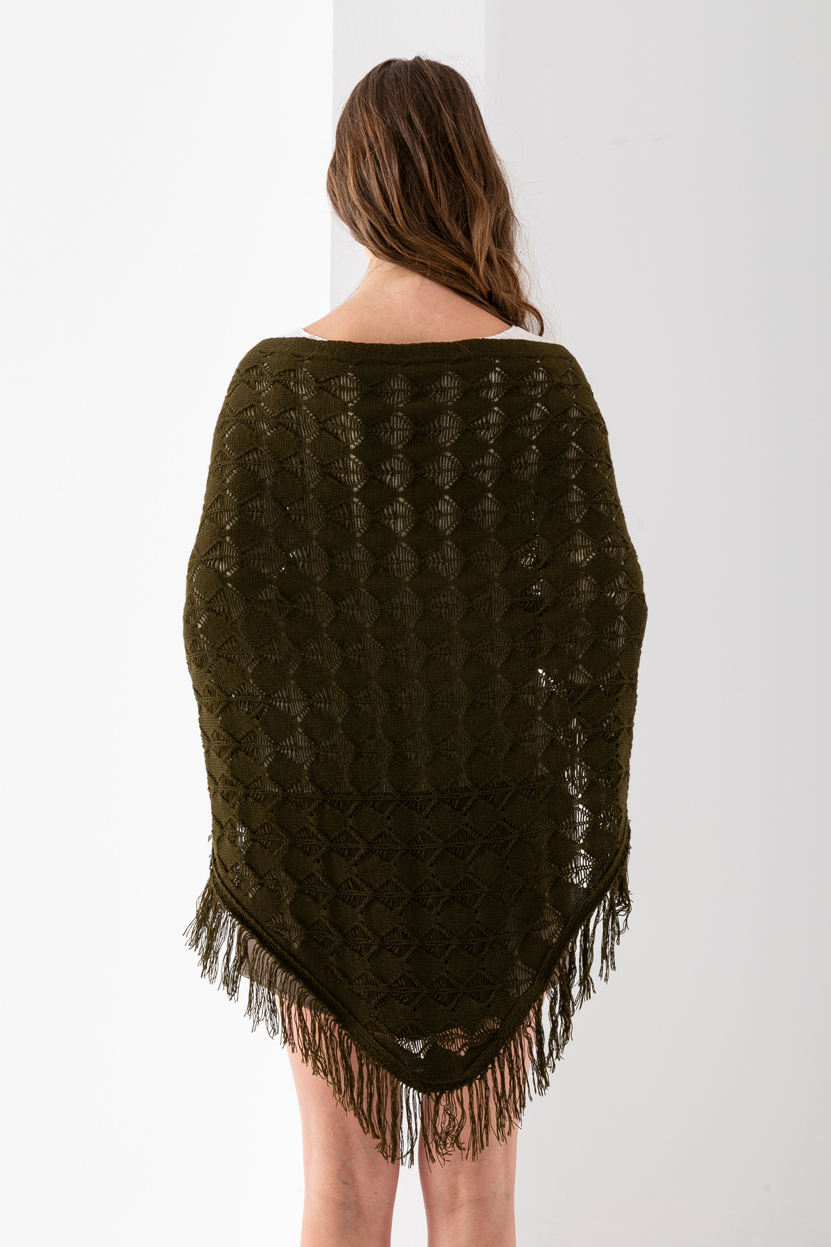 T Crazy-T-Crazy Openwork Patterned Triangle Shoulder Shawl, Stylish and Practical Knitwear Knitted Accessory with Tassels, Triangle Knitwear Shawl 6