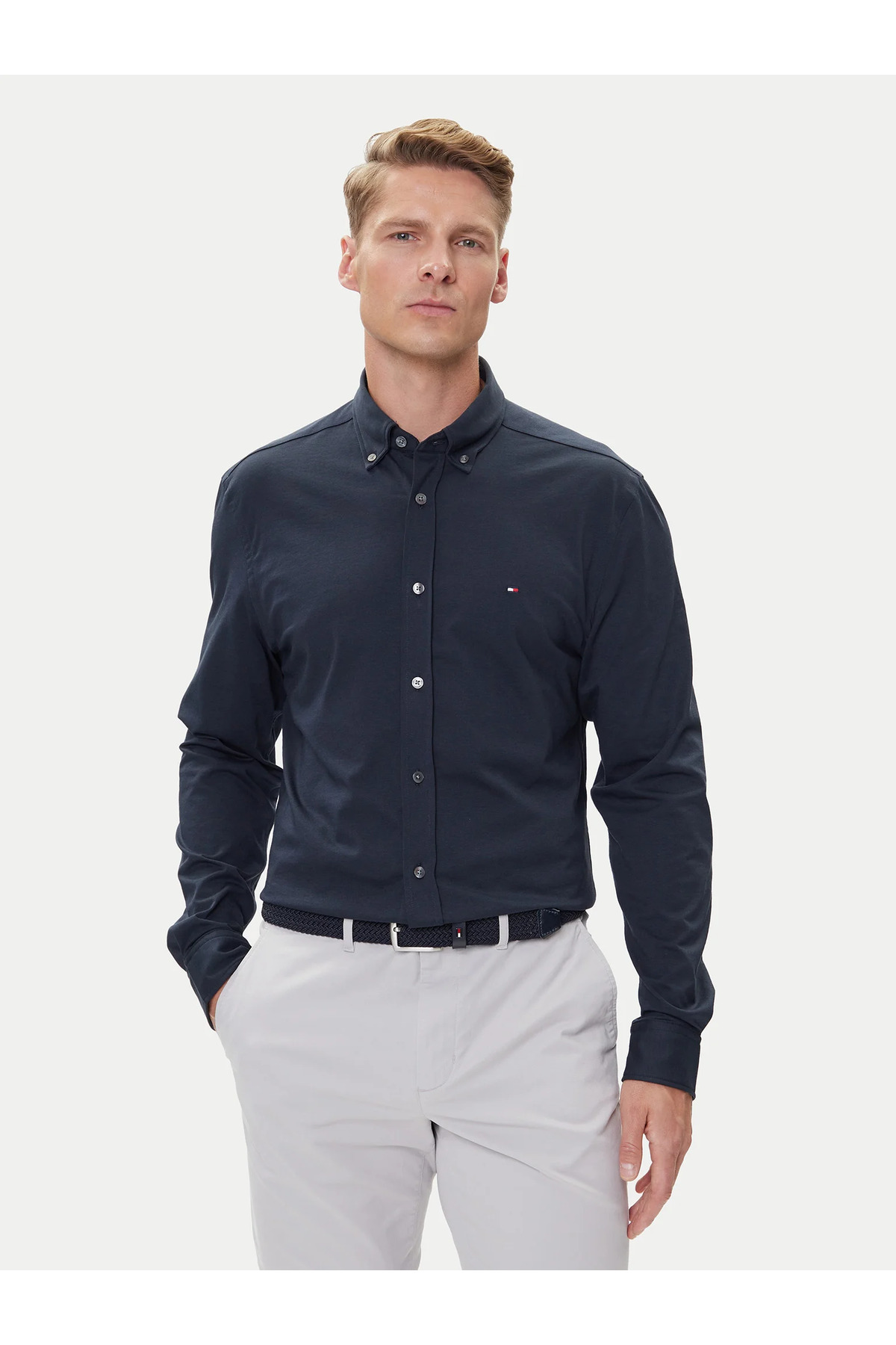 تامی هیلفیگر پیراهن مردانه آستین بلند طرح معمولی، جنس ترکیبی پنبه، آبی، کد MW0MW39418-DW5