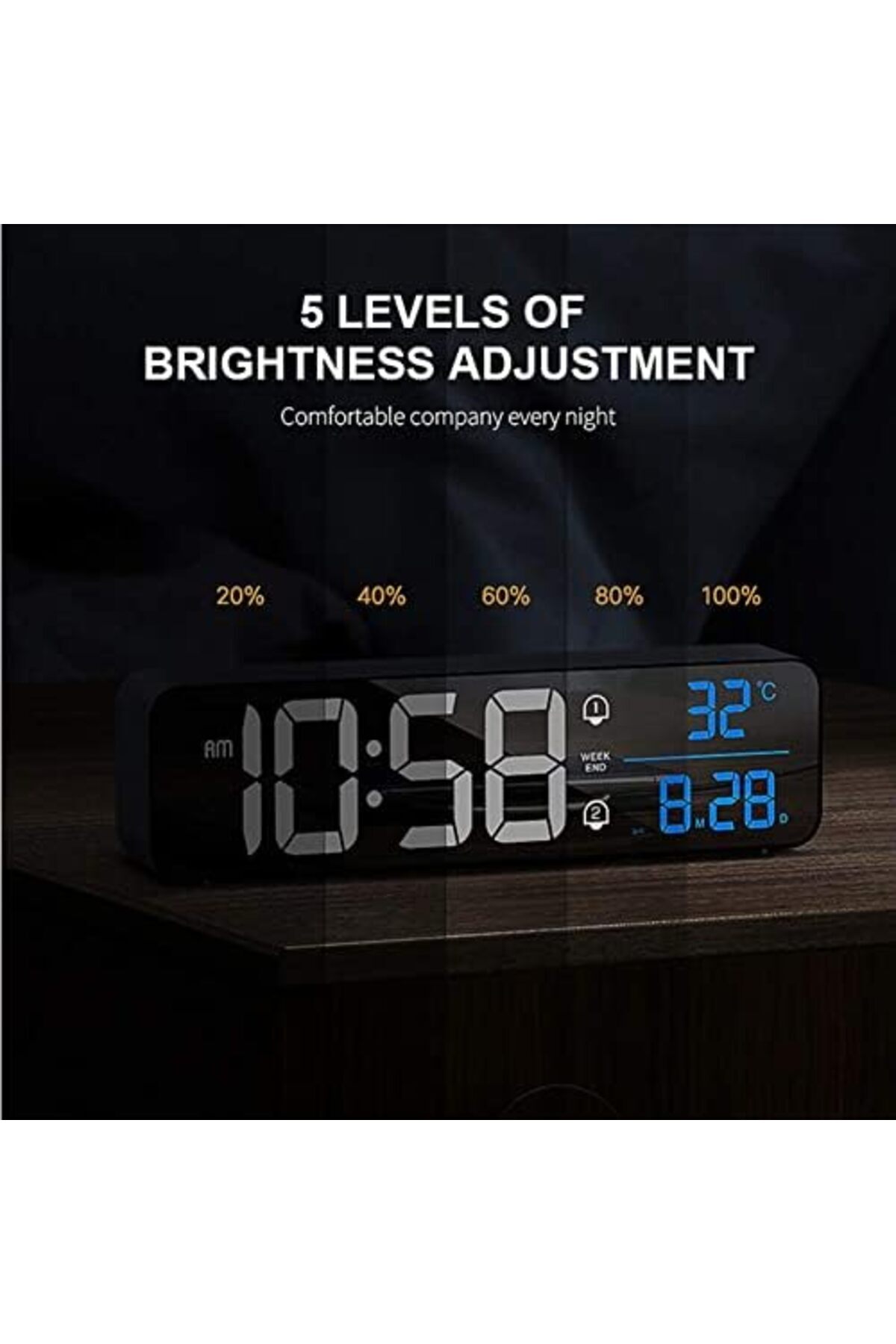 Jiffy-Digital Clock, Digital Clock Large Display, LED Digital Alarm Clock for Living Room, Rechargeable, S 8
