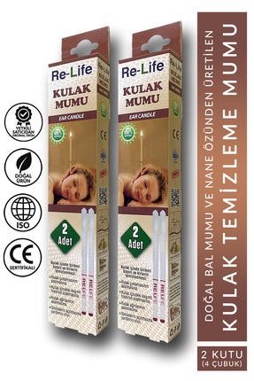 re-life Kulak Temizleme Mumu Çubuğu 2 Kutu (4 Çubuk)