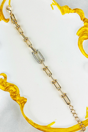 Fubena Yerli Üretim 14K Altın Kaplama 2059 İç İçe Geçmiş Taşlı Ataç Zincir Bi...