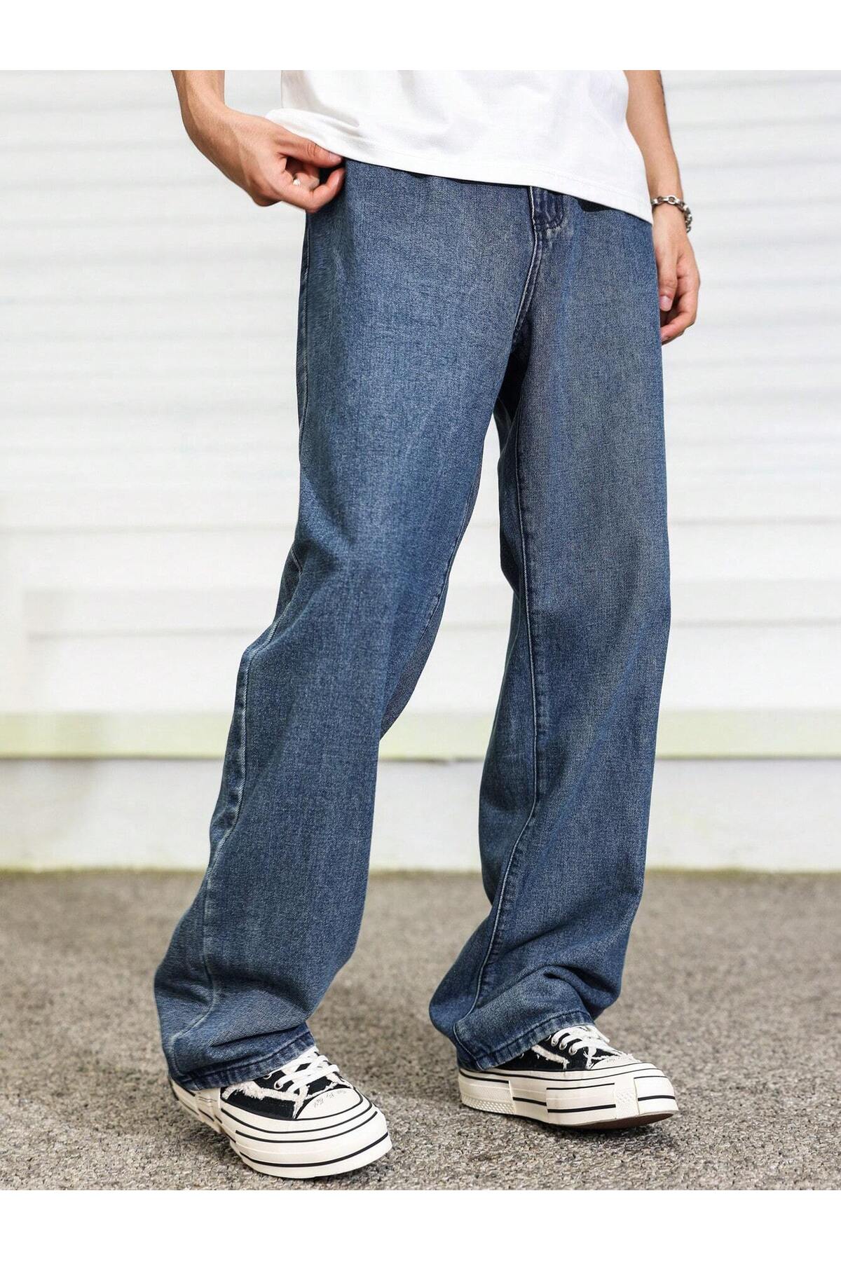 Erkek Asit Yıkama Bol Paça Jean Kot Baggy Pantolon - Oversize Relax Fit