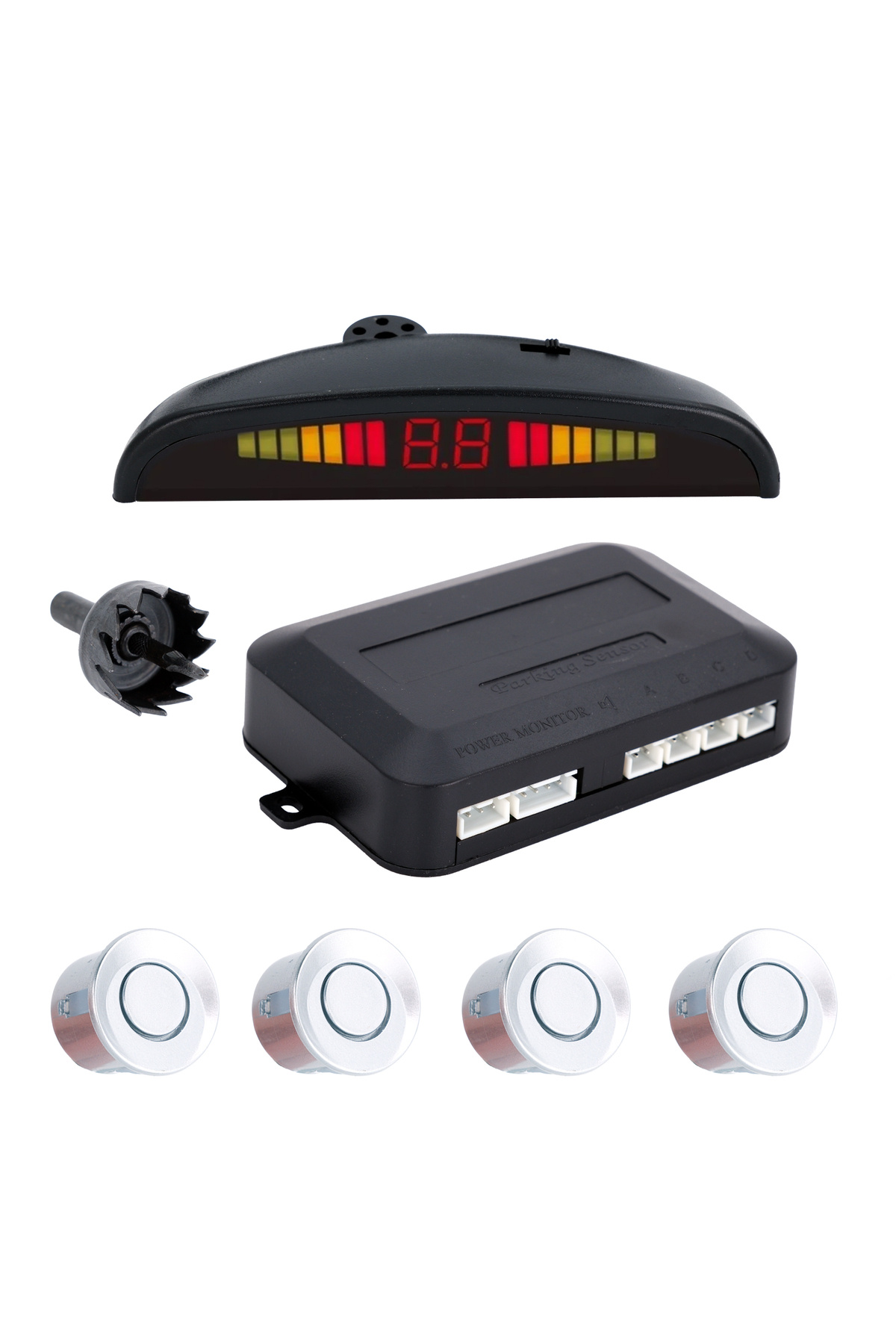 Mega Oto Market Dijital Ekranlı Araç Park Sensörü Ses İkazlı 22 mm Gümüş