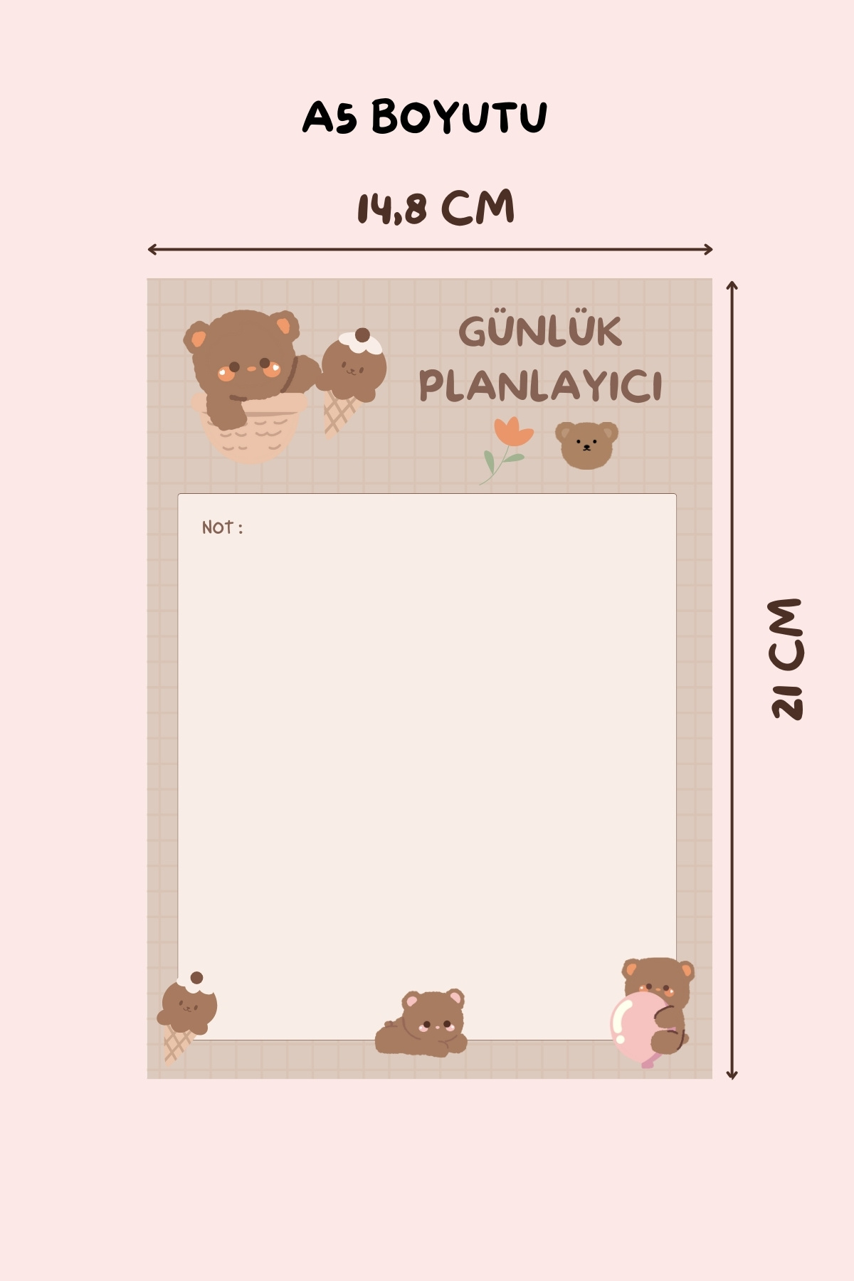 shop-Teddy Bear Patterned A5 Notepad, Memo Pad, Note Paper, Notepad, Check List, School Notebook, Planner 2