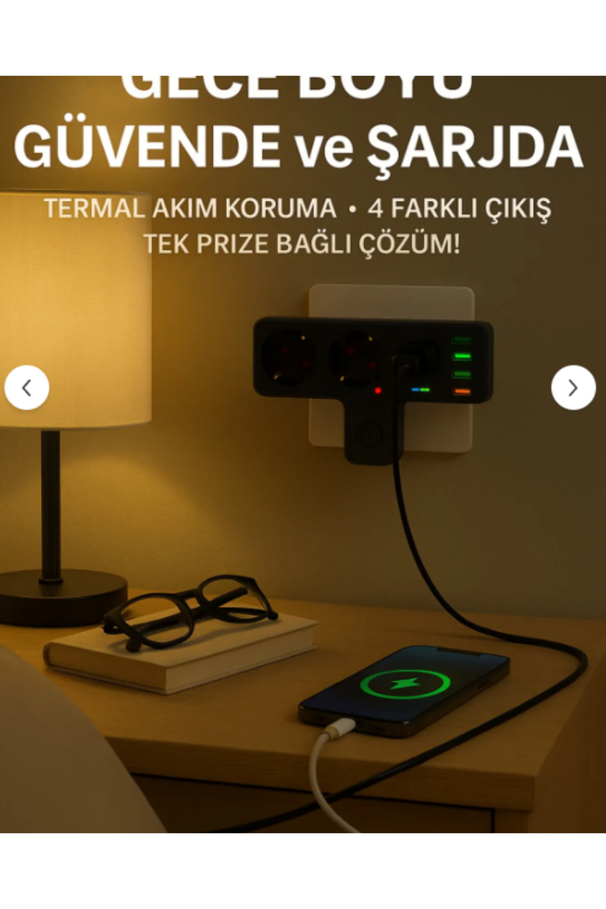 XİRA-Smart Socket Thermal Protection 3 Socket Multi Current Socket |   3 Usb-A + 1 Usb-C 2500W 10A Pd 20W 3