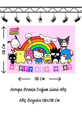 snowparty HeLLo Kity Ve Arkadaşları Kuromi Melody Temalı Doğum Günü Afişi