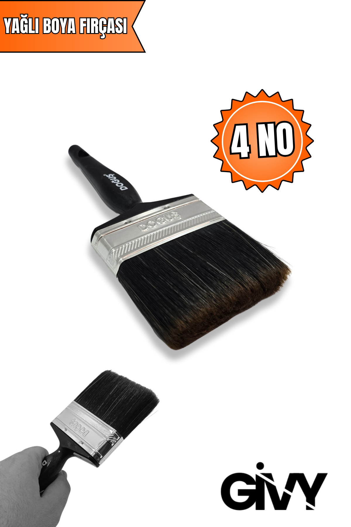 GİVY Doğuş Plastik Saplı Yağlı Boya Fırçası 4 No || 10 cm Kestirme Fırça No 4