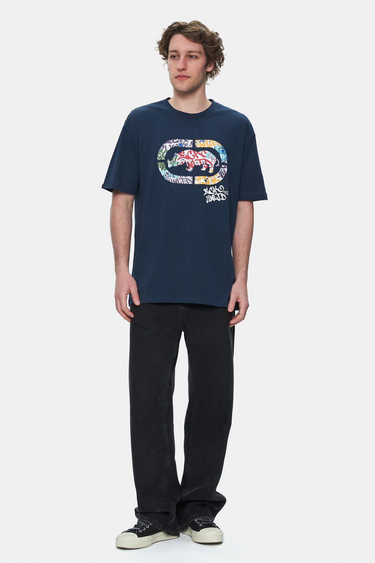 Kingston Navy Crew Neck Printed Oversize Men's T-Shirt