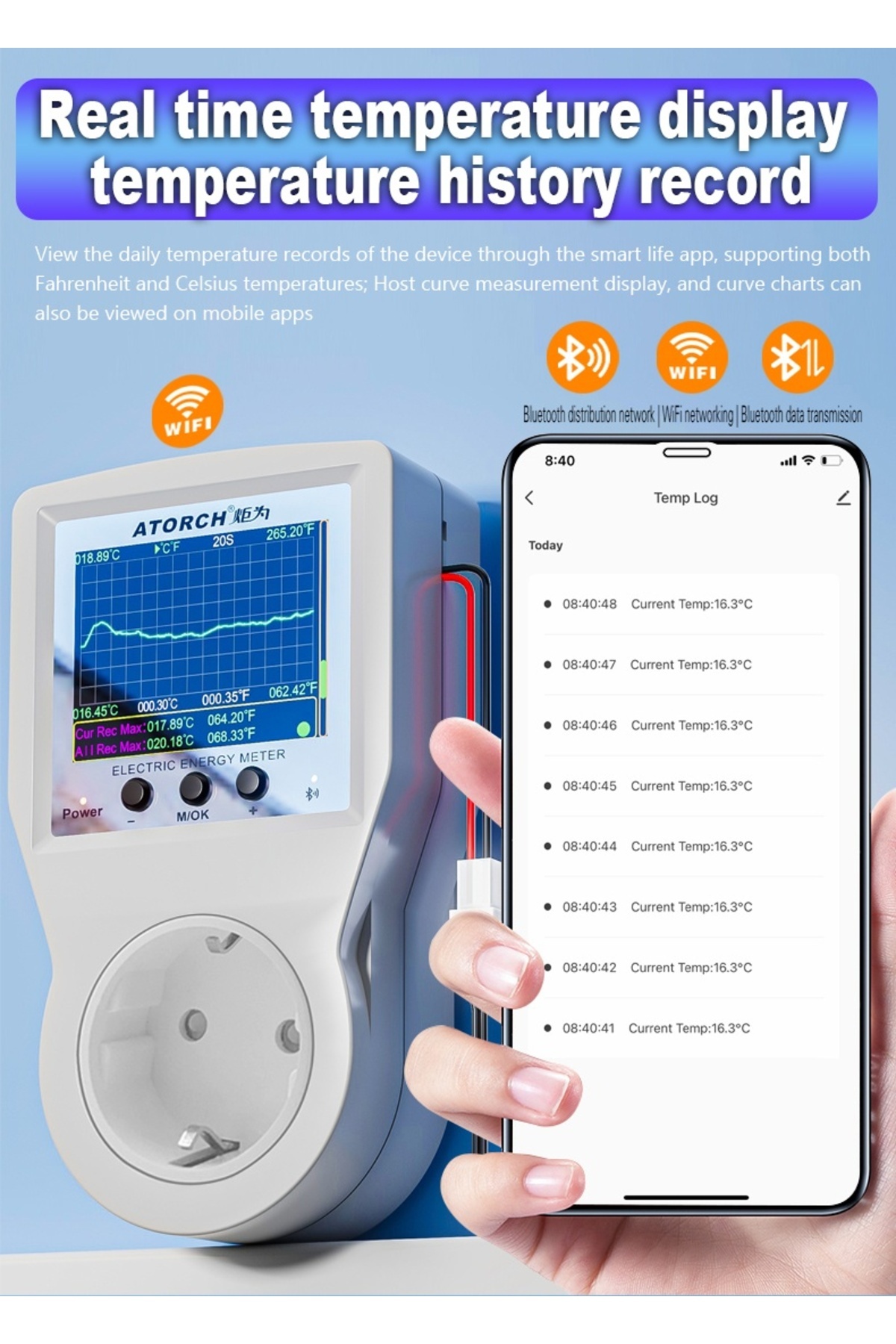 ATORCH-Smart socket and smart temperature and energy consumption controller S1BWT, WiFi, Bluetooth, 2