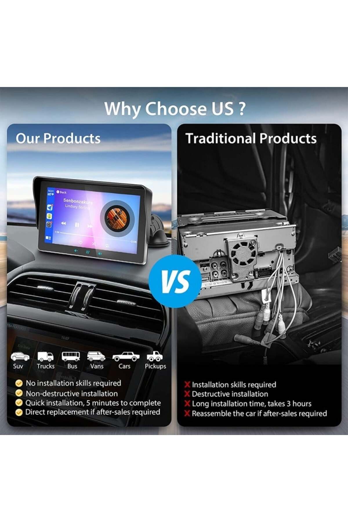 TECHSTAR-® Apple Carplay/Android Multimedia System, Touch Screen, 7 inch 1080P Full HD, Bluetooth, 7