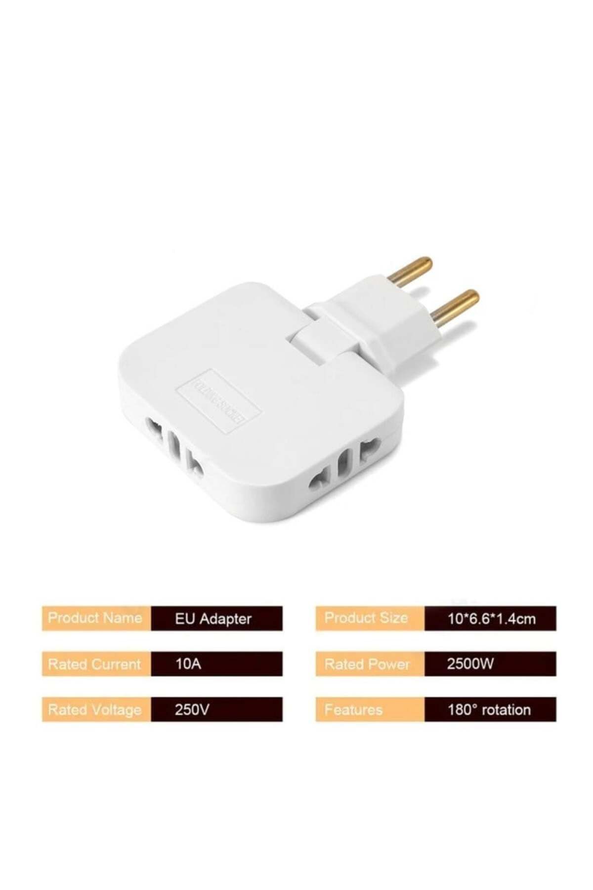 TECHSTAR-® TS-A3 Triple Plug Adapter for Socket with 180° Rotation, 250V, 10A, EU/US Compatible, 5