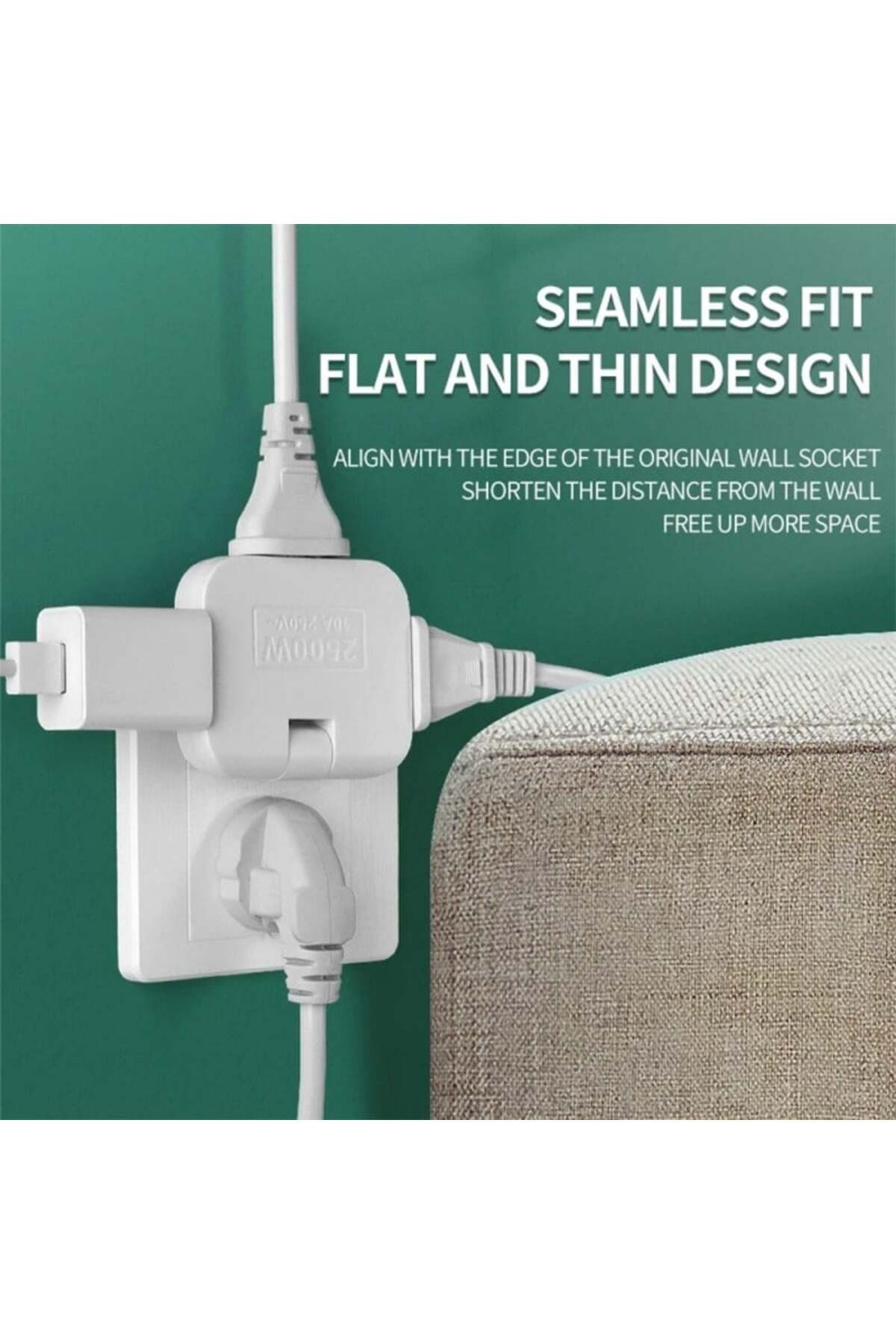 TECHSTAR-® TS-A3 Triple Plug Adapter for Socket with 180° Rotation, 250V, 10A, EU/US Compatible, 3