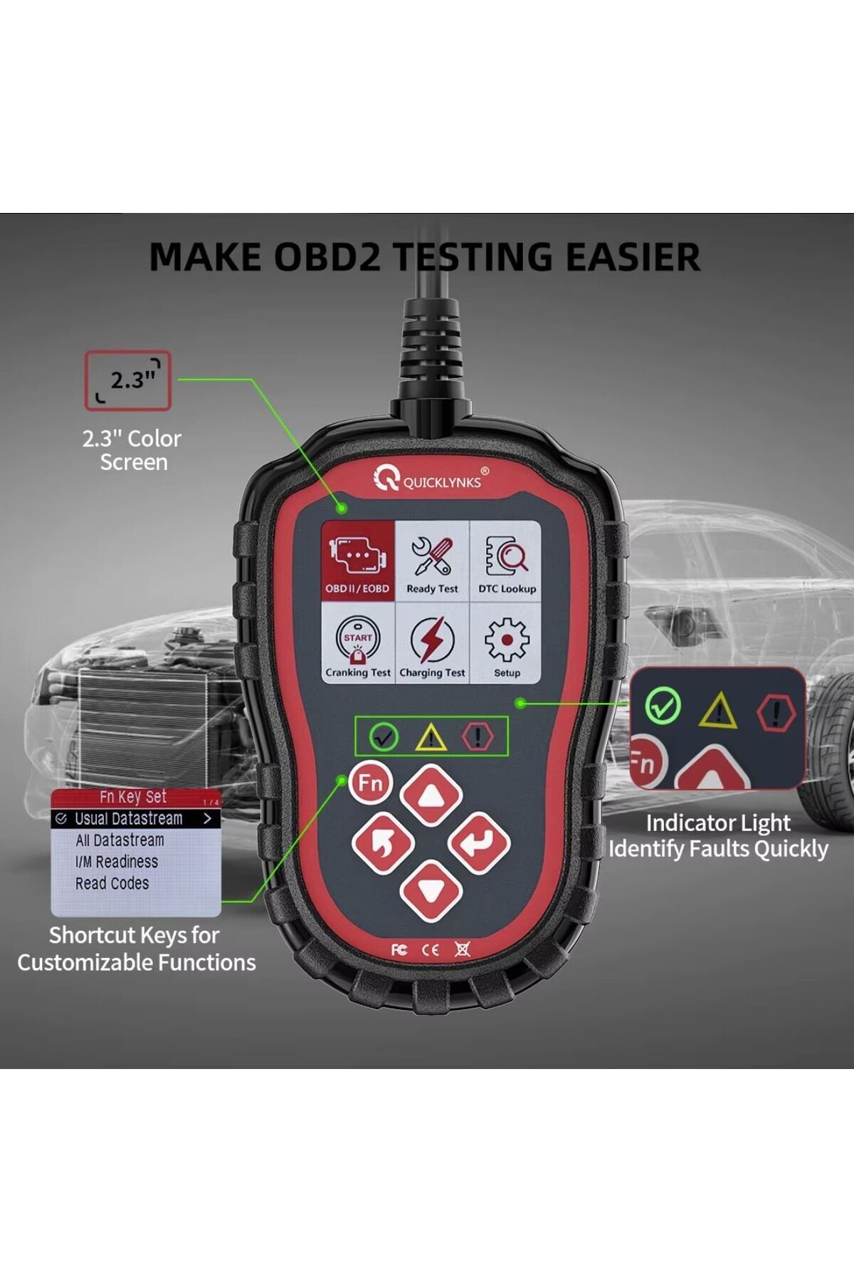 TECHSTAR-QUICKLYNKS T41 Professional OBD2 Car Tester, with Error Code Reader, Engine Diagnosis 2