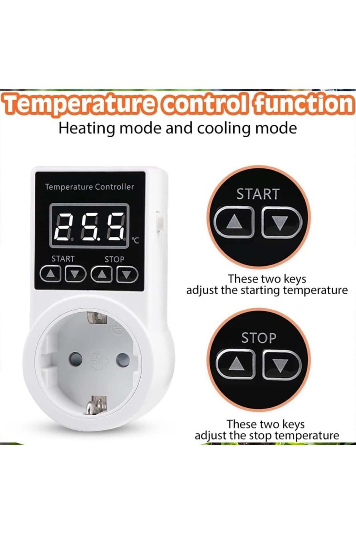 TECHSTAR-® Programmable Socket, Digital Timer, 240V, 10A, Time/Temperature, Thermostat, Temperature 9