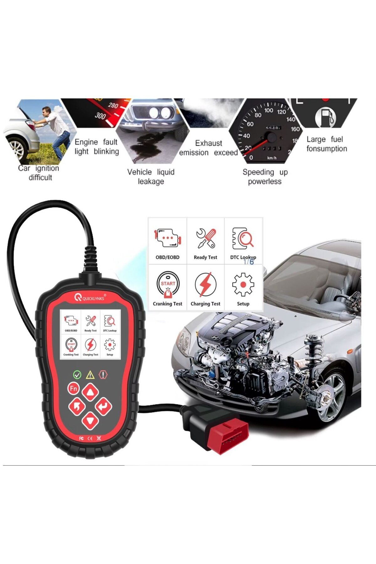 TECHSTAR-QUICKLYNKS T41 Professional OBD2 Car Tester, with Error Code Reader, Engine Diagnosis 5
