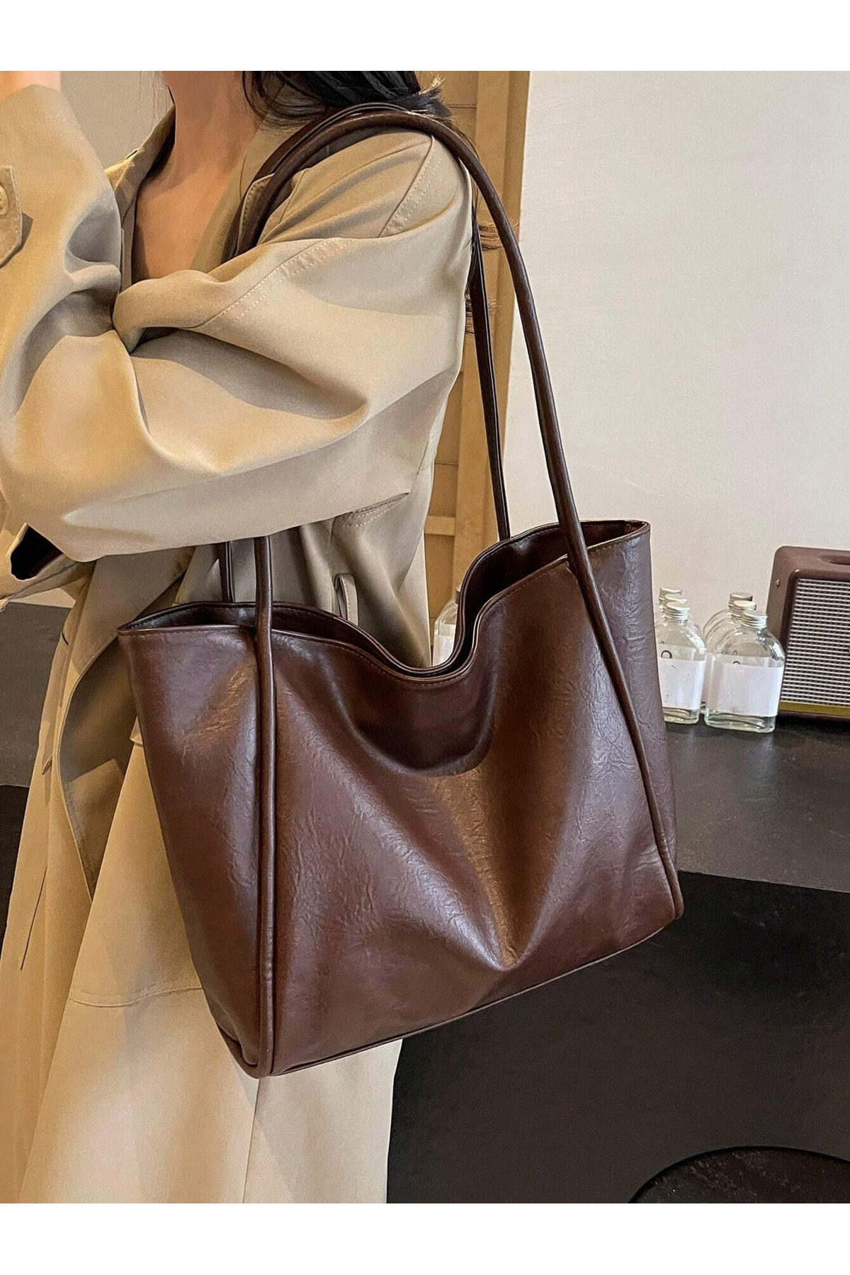 Kadın Roney Sade Model Büyük Boy Günlük El & Omuz & Kol Çantası