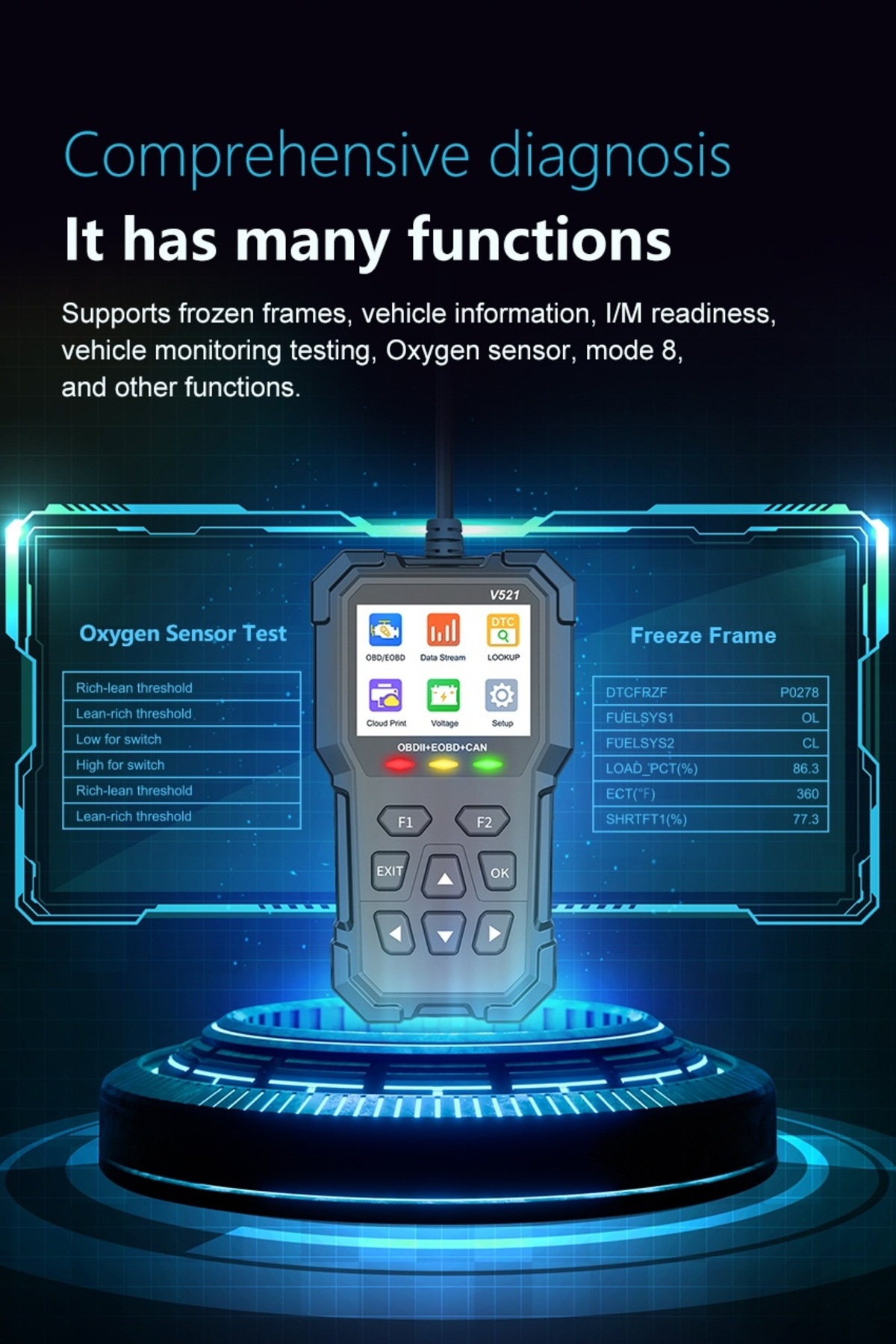 TECHSTAR-V521 Multi-brand Diagnostic Tester, OBD2 EOBD CAN Scanner, Reads over 4000 error codes, 4