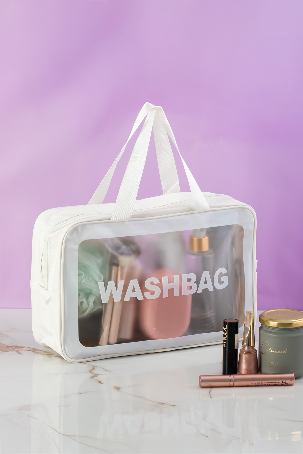 Porsima 3142-1 Şeffaf Seyahat ve Makyaj Çantası Su Geçirmez Organizer Washbag 20x30 cm