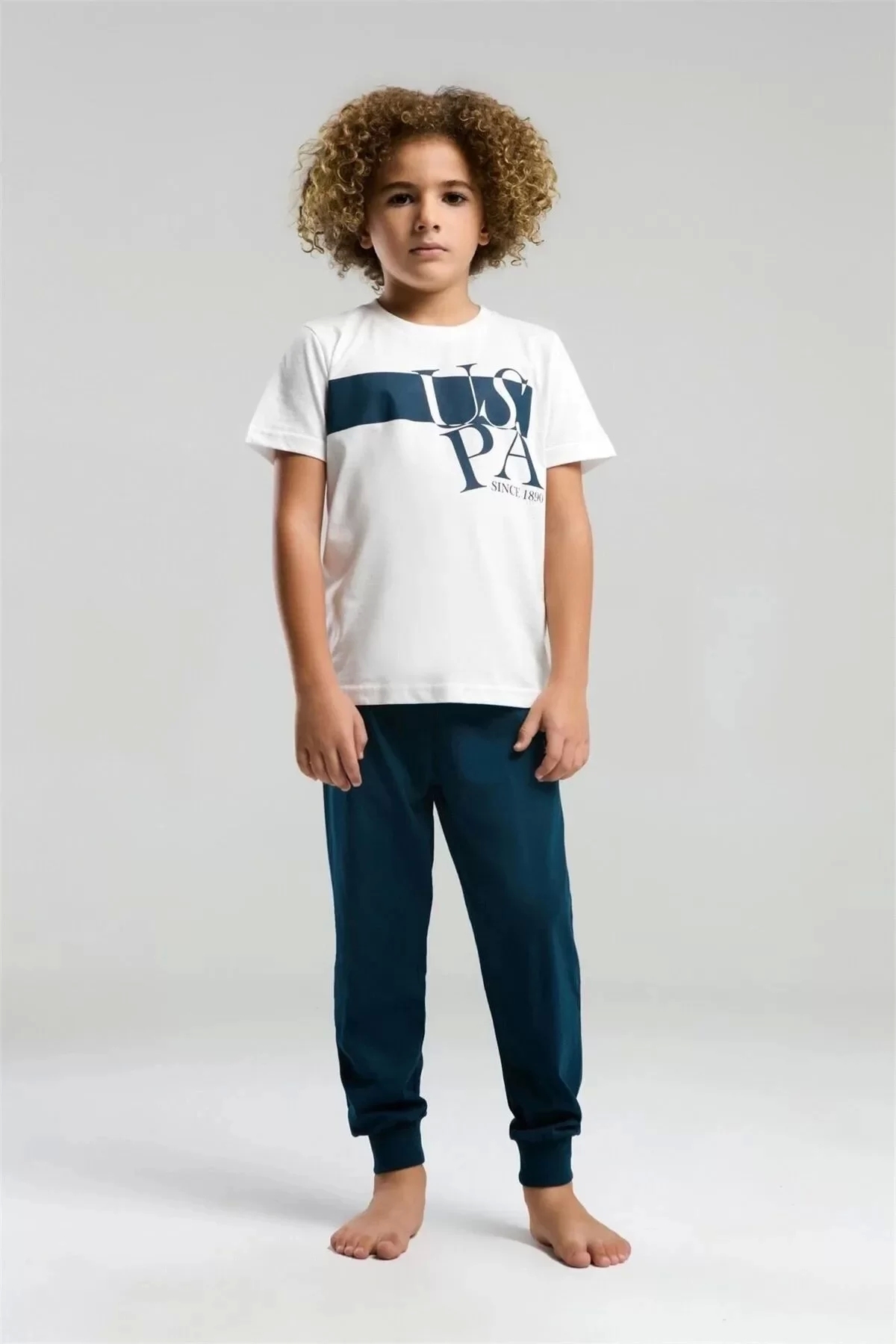 یو اس پولو ست لباس خواب پسرانه - سفید