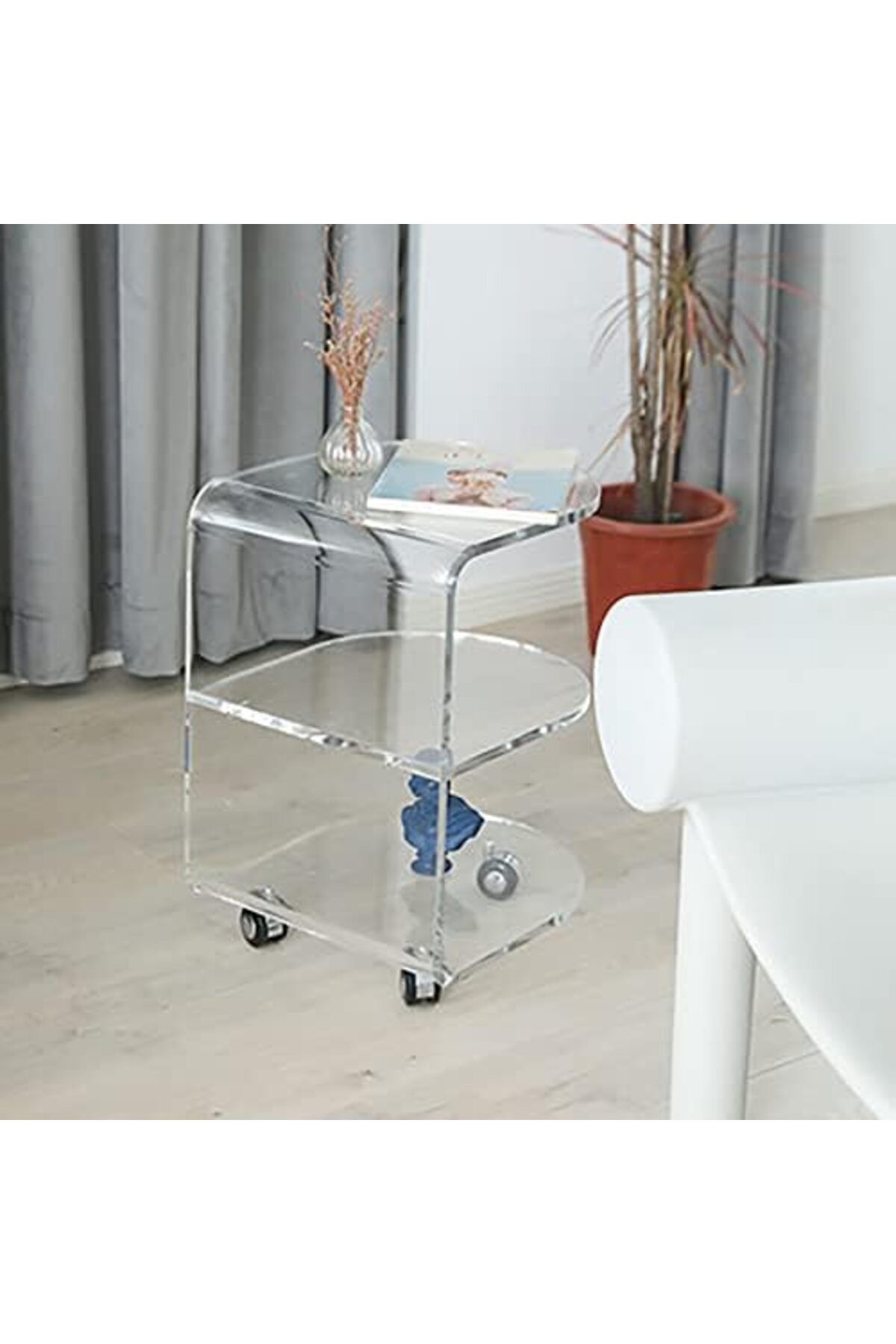 Slasa-Rotating Acrylic Side Table with Wheels from - Transparent Two-Layer Snack Storage Cart for So 2