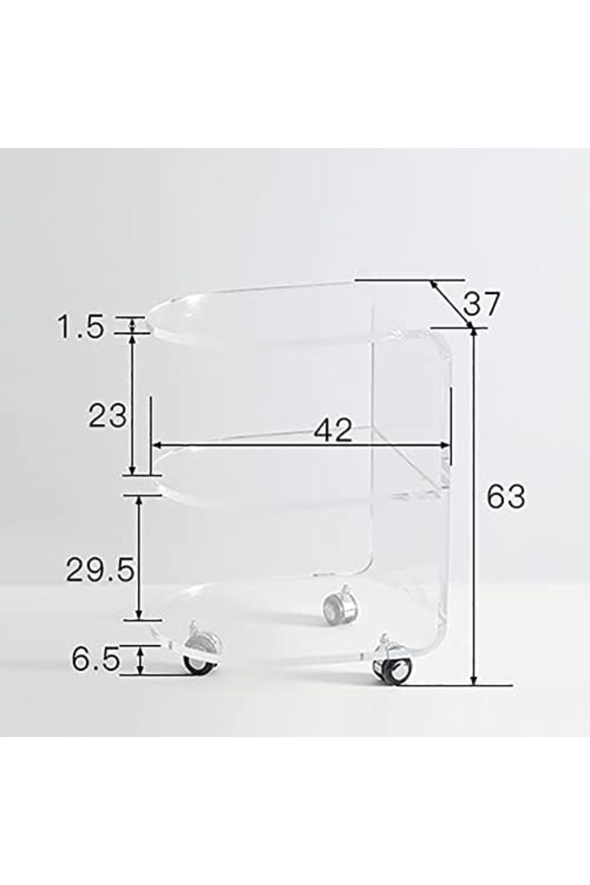 Slasa-Rotating Acrylic Side Table with Wheels from - Transparent Two-Layer Snack Storage Cart for So 3