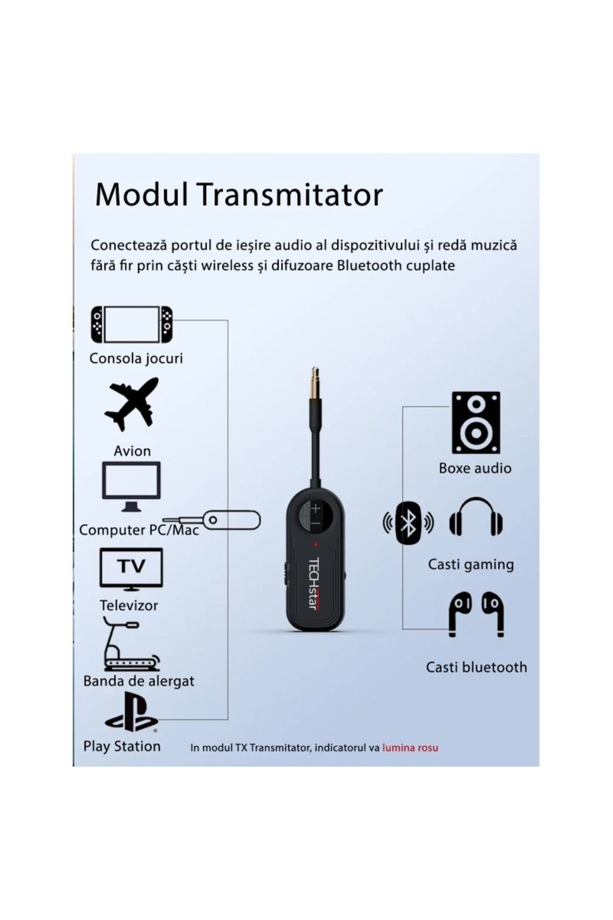 TECHSTAR-Wireless Adapter 2 in 1 TX/RX Audio TX/RX Transmitter Black Techstar® M28, with Bluetooth BT 5.3 6
