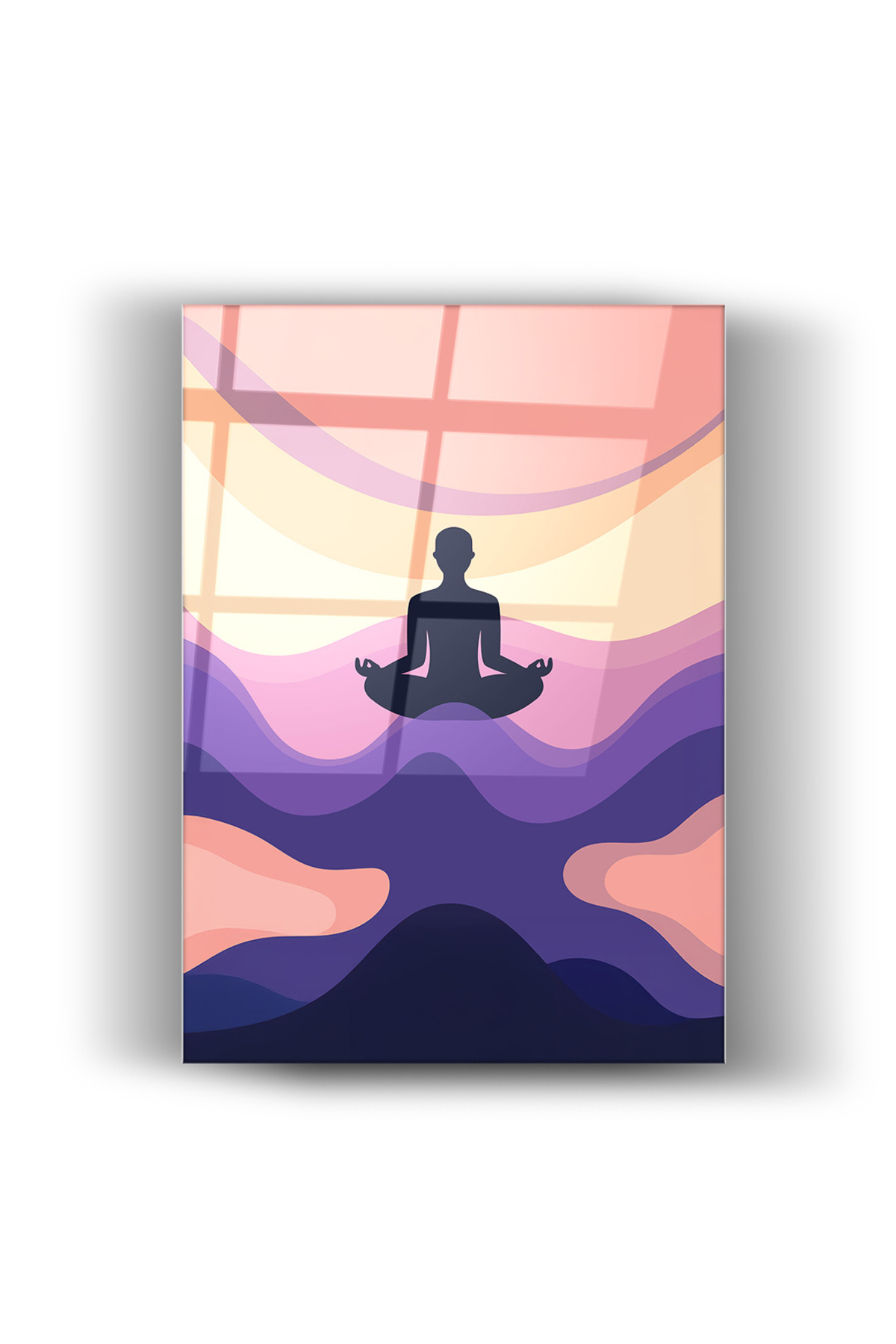 Meditasyon Silüeti Cam Tablo – Pastel Tonlarda Modern Minimalist Tasarım