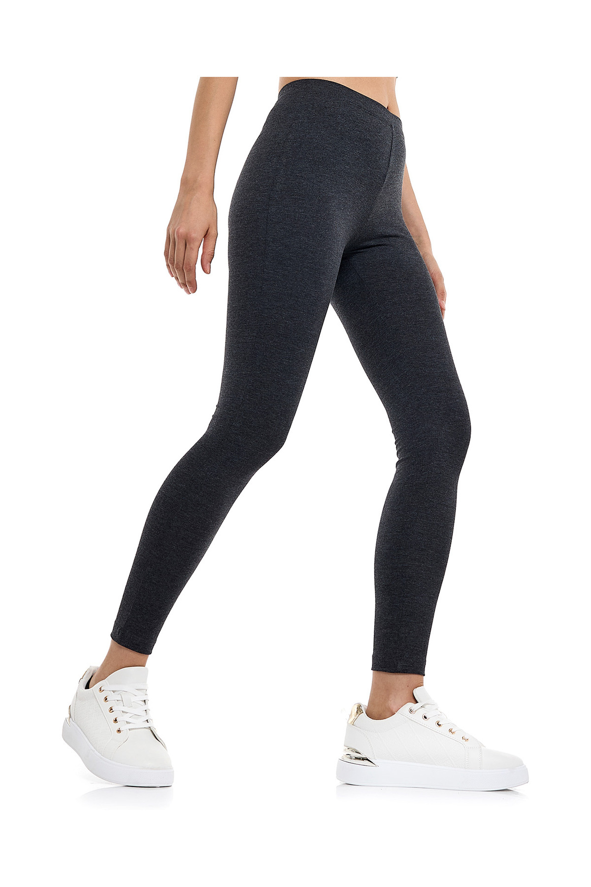 R&B-Solid Leggings with Elastic Waist 2