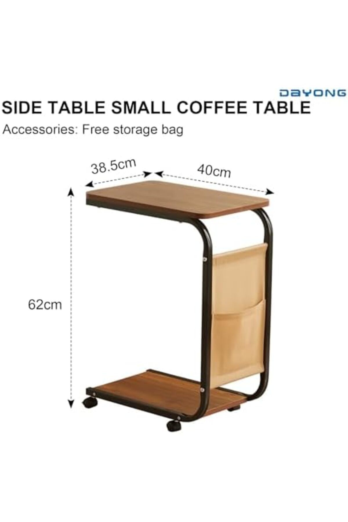 Türkiye-C Shaped End Table,Movable Side Table Coffee Table Sofa Table with Wheels and Storage Bag for Small 4