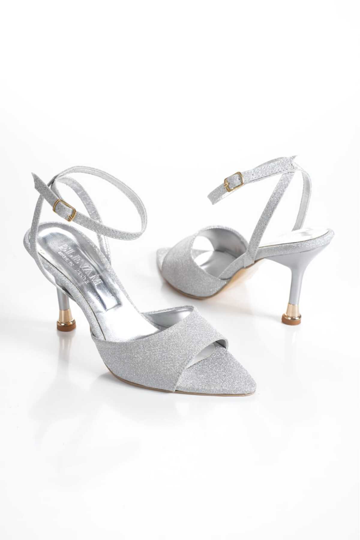 Women's Sultan Material Silver Heel Pointed Nose
