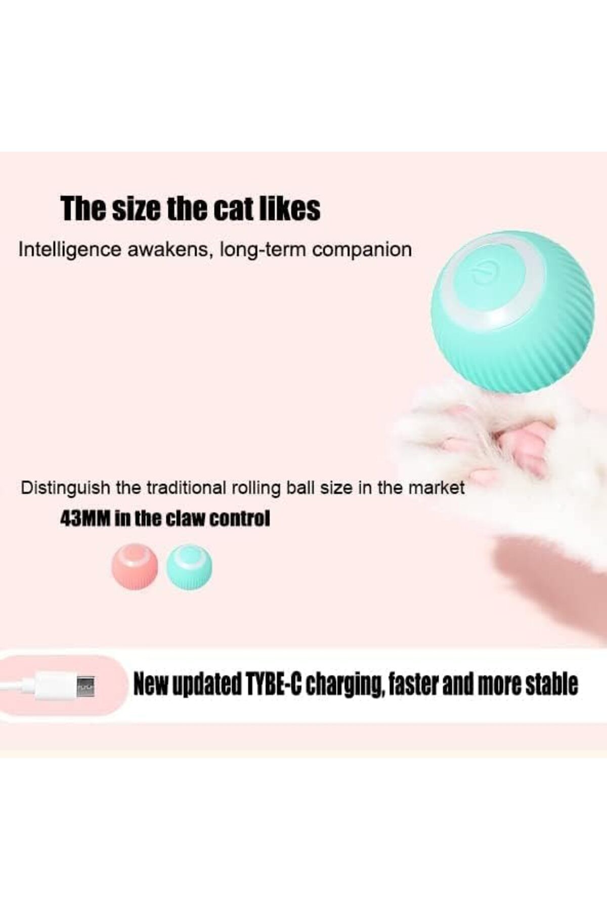 NECOMI-Interactive Smart Cat Ball, Automatic Cat Toys with LED Light, 360° Rotating Smart Kitten To 7