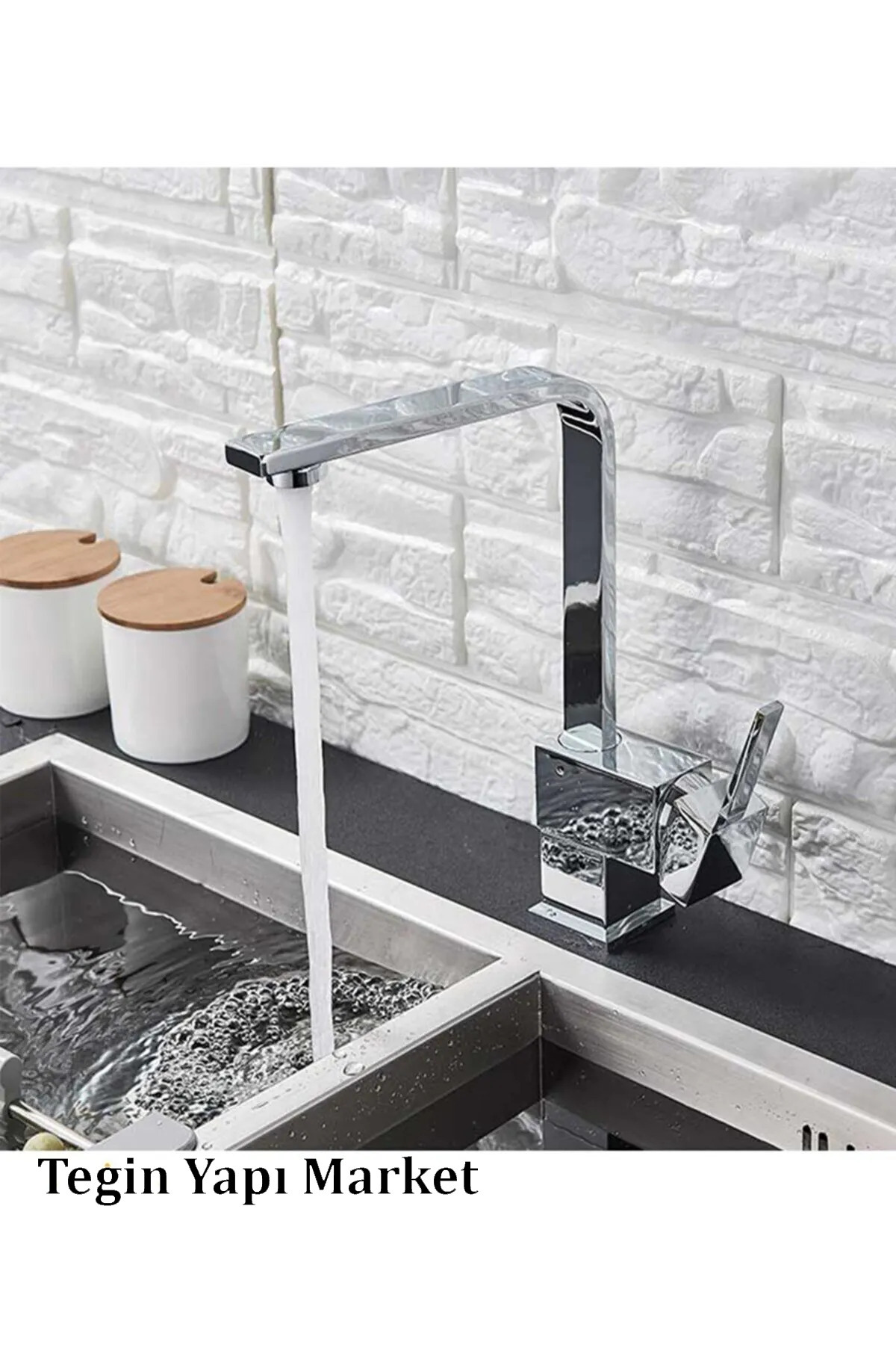 Tegin Yapı Market Krom Kare Model Aç Kapa Mutfak Eviye Bataryası 2 Yıl Garantili