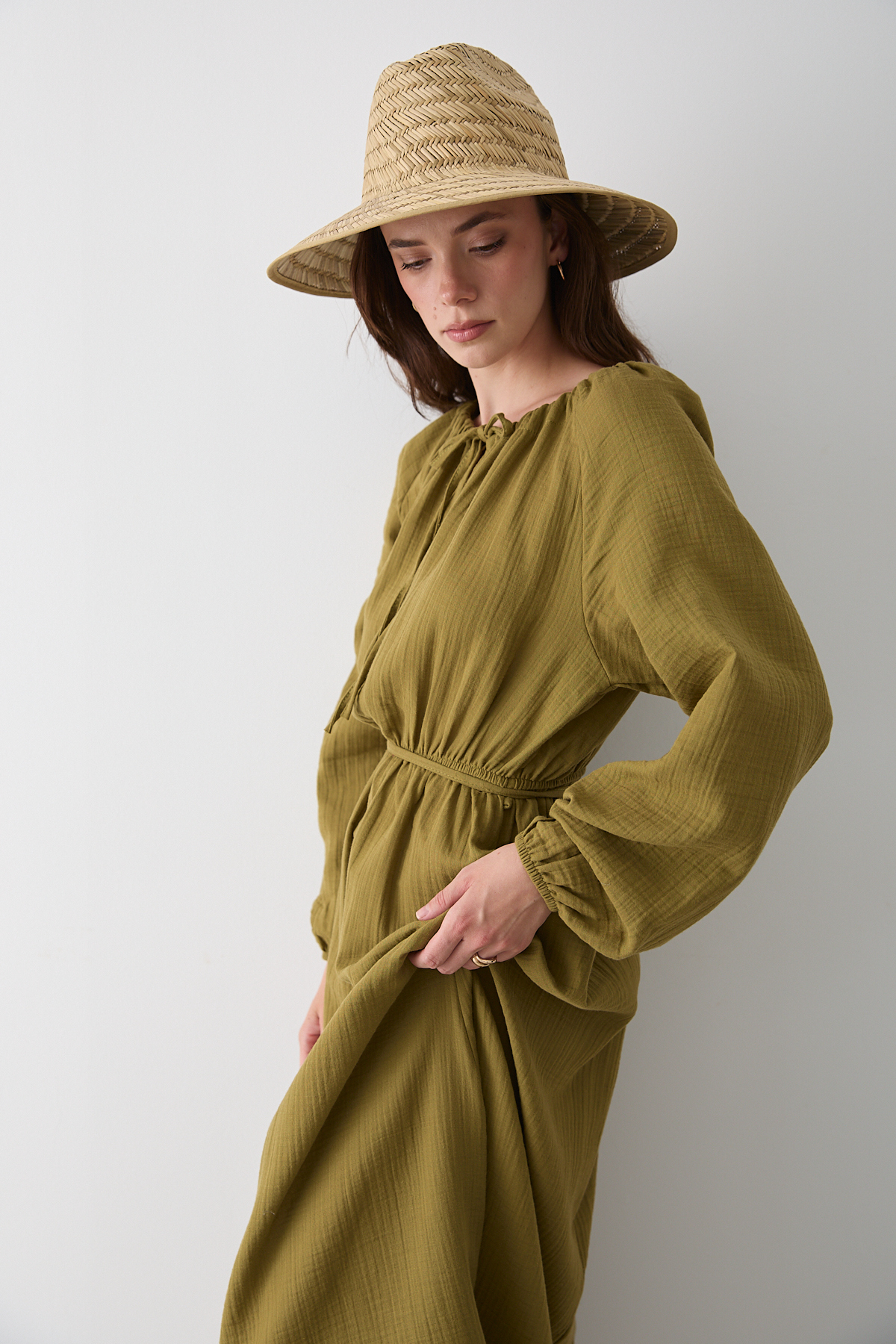 Laluvia  Haki Bağlama Detaylı Müslin Elbise - 2004 - Görsel 6