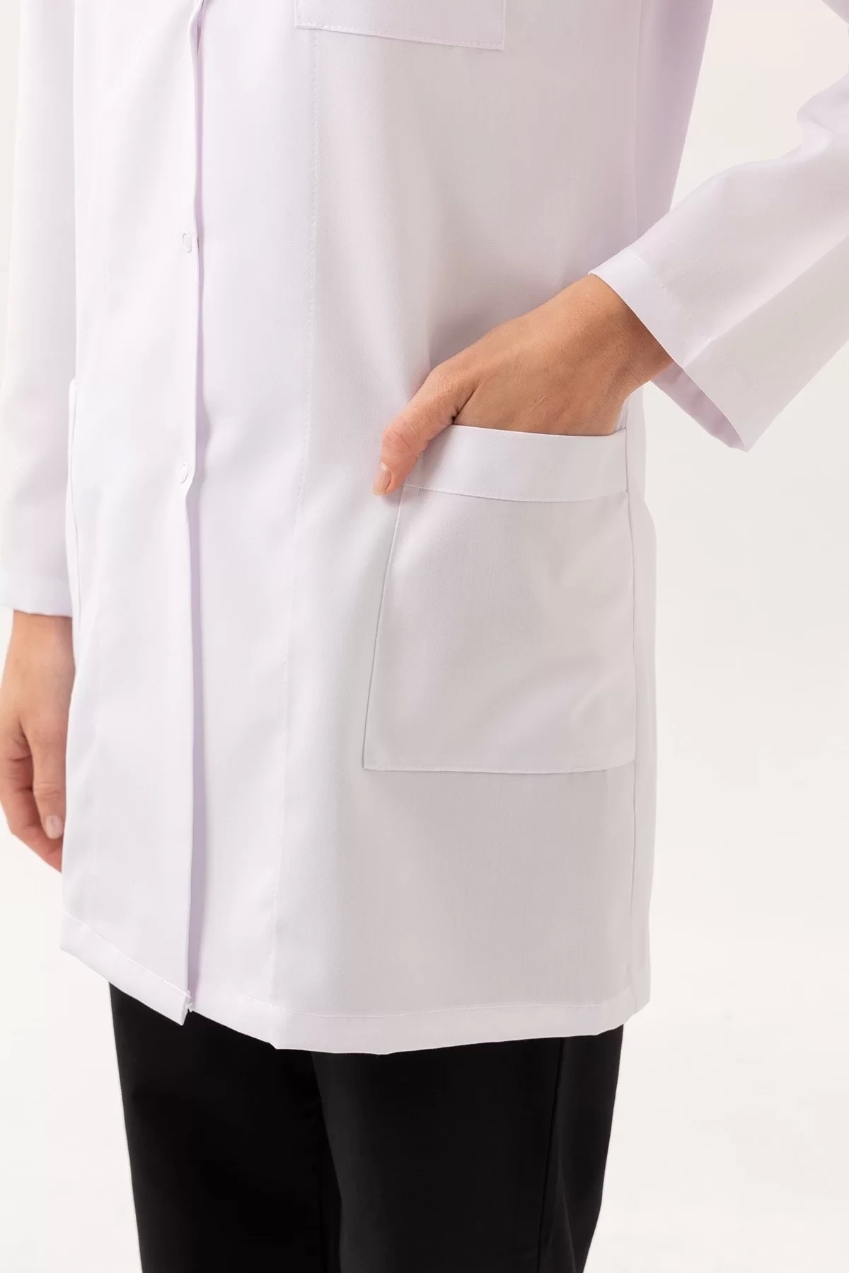 Tıbbi Kadın Uzun Kollu Laboratuvar Önlüğü Adiantum Doktor Öğretmen Rahat Kesim