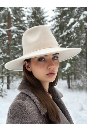 LAGRANZE Kadın Fötr Şapka – Geniş Siperli, Kaşe Kumaş, Kurdele Detaylı