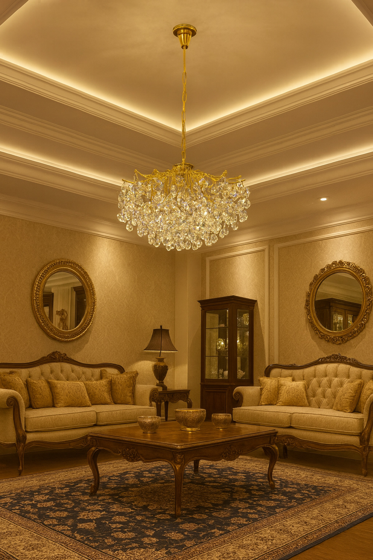 ثريا كريستال ذهبية فاخرة 7 رؤوس للمداخل والقاعات