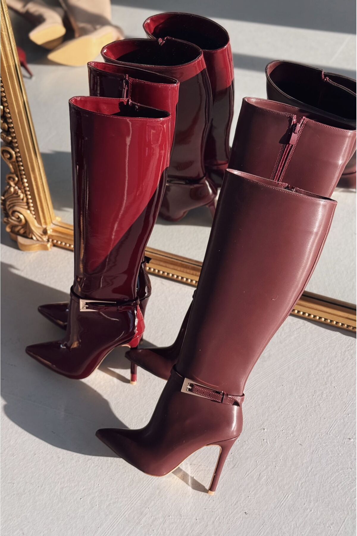 I Love Shoes Eswod Mat Deri Toka Detaylı Bordo Kadın Çizme görsel 2
