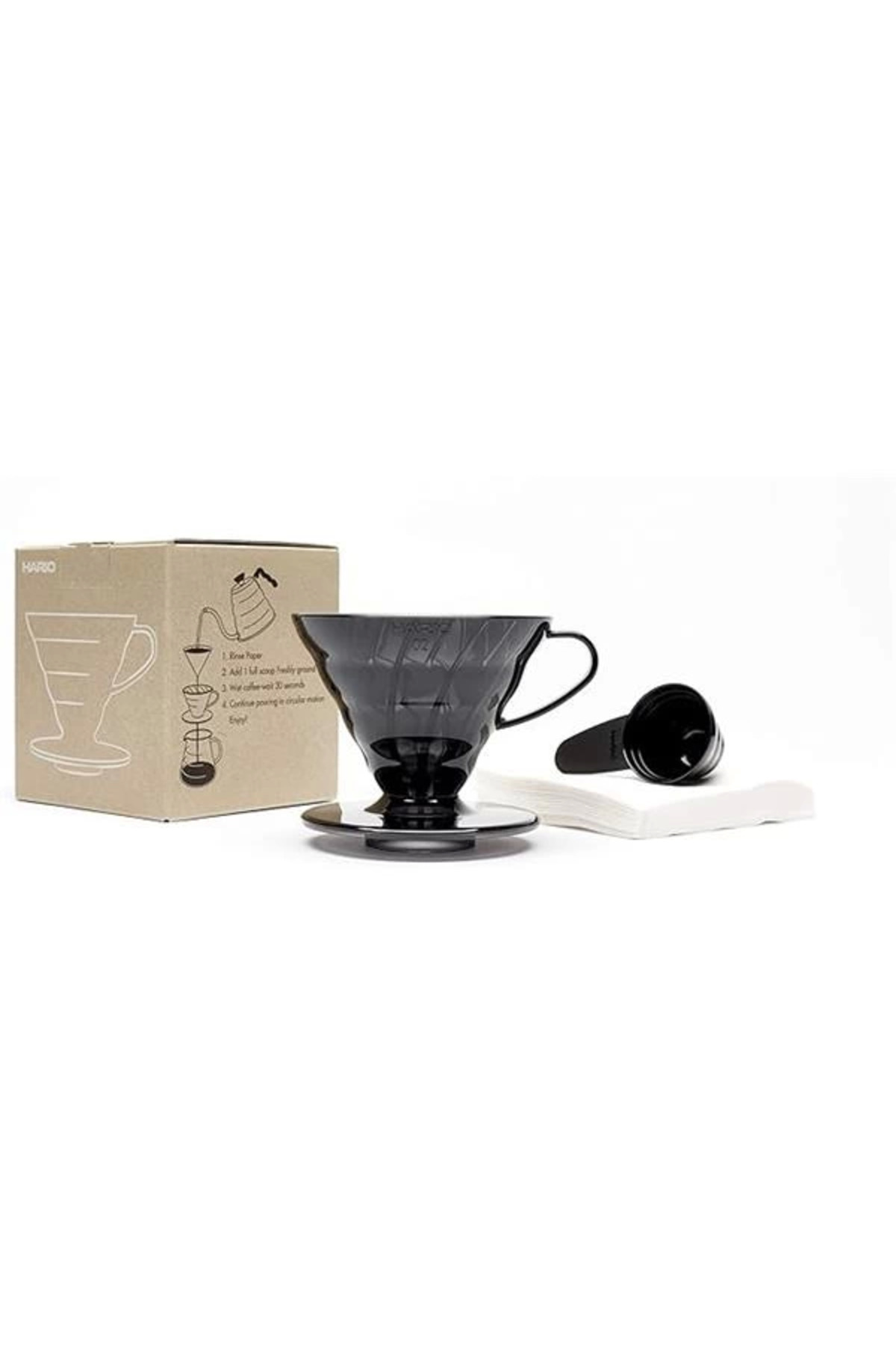 AyrStore Hario V60 02 Plastik Dripper ve 40’lı Filtre Kağıdı Seti, Siyah Şeffaf