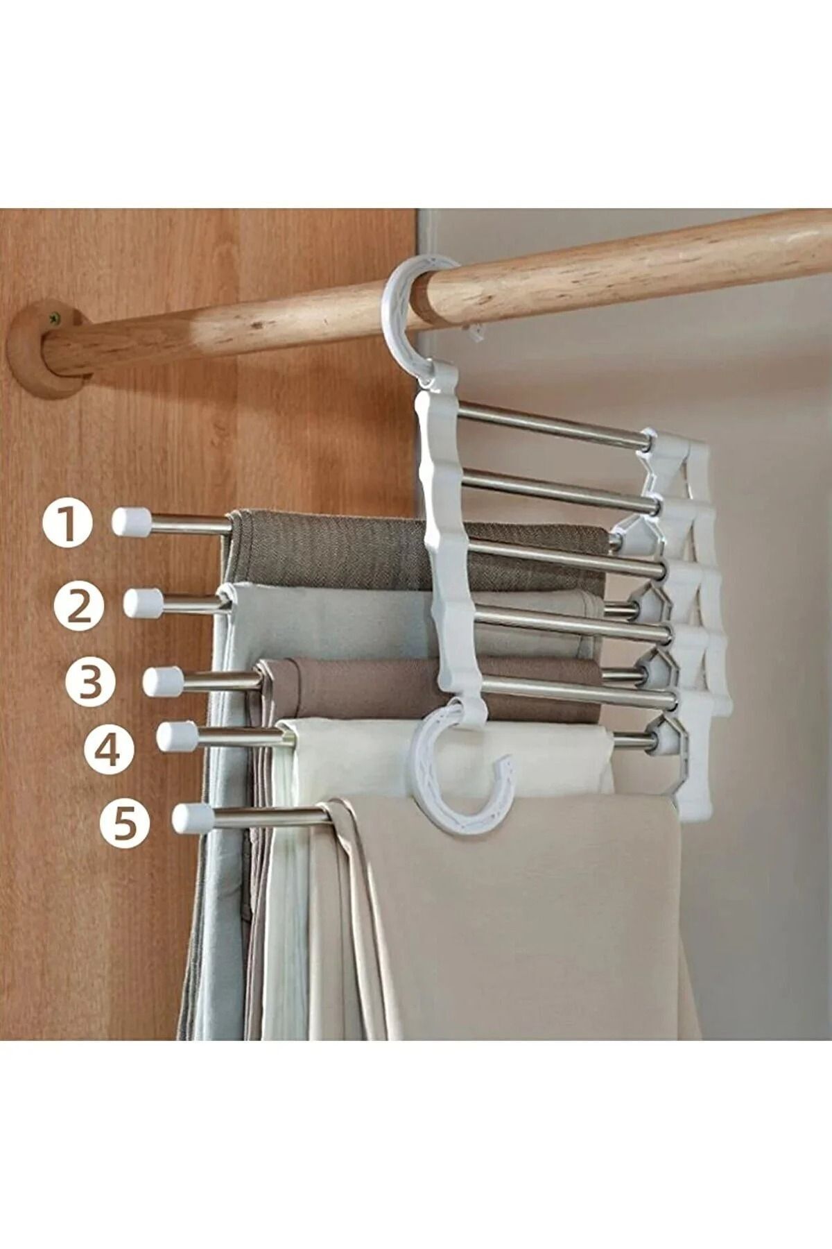 Mikasso Katlanabilir Dolap Gardırop İçi Pantolon Kravat Şal Askı Düzenleyici Katmanlı Askılık Organizer Plas fotoğrafı 4 (önizleme)
