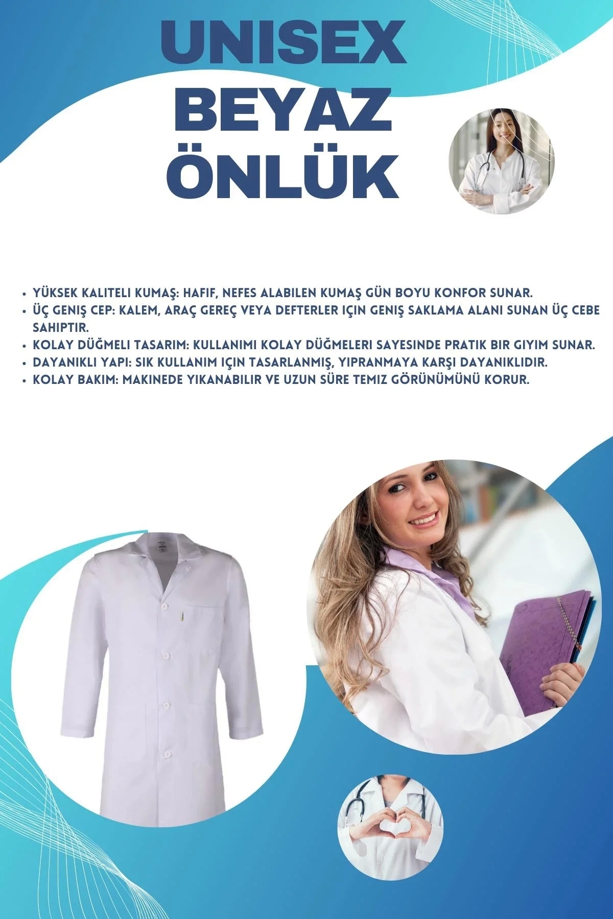 Erkek Önlük Sağlık ve Laboratuvarlar İçin Dayanıklı Model Cordata Renk Rahat Tasarım